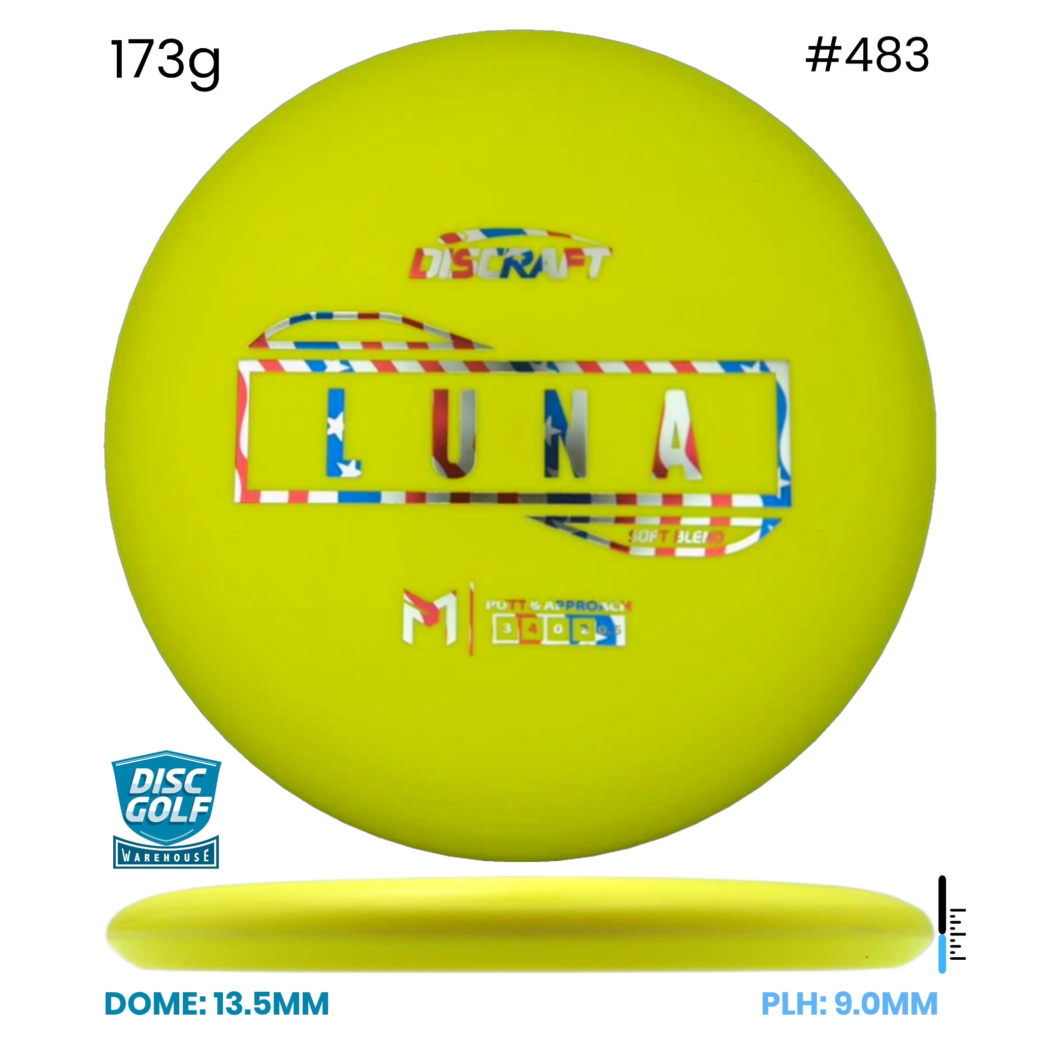 Disc Golf Warehouse Discraft Luna - Putter Line Soft Yellow/Rainbow Holo 173g
