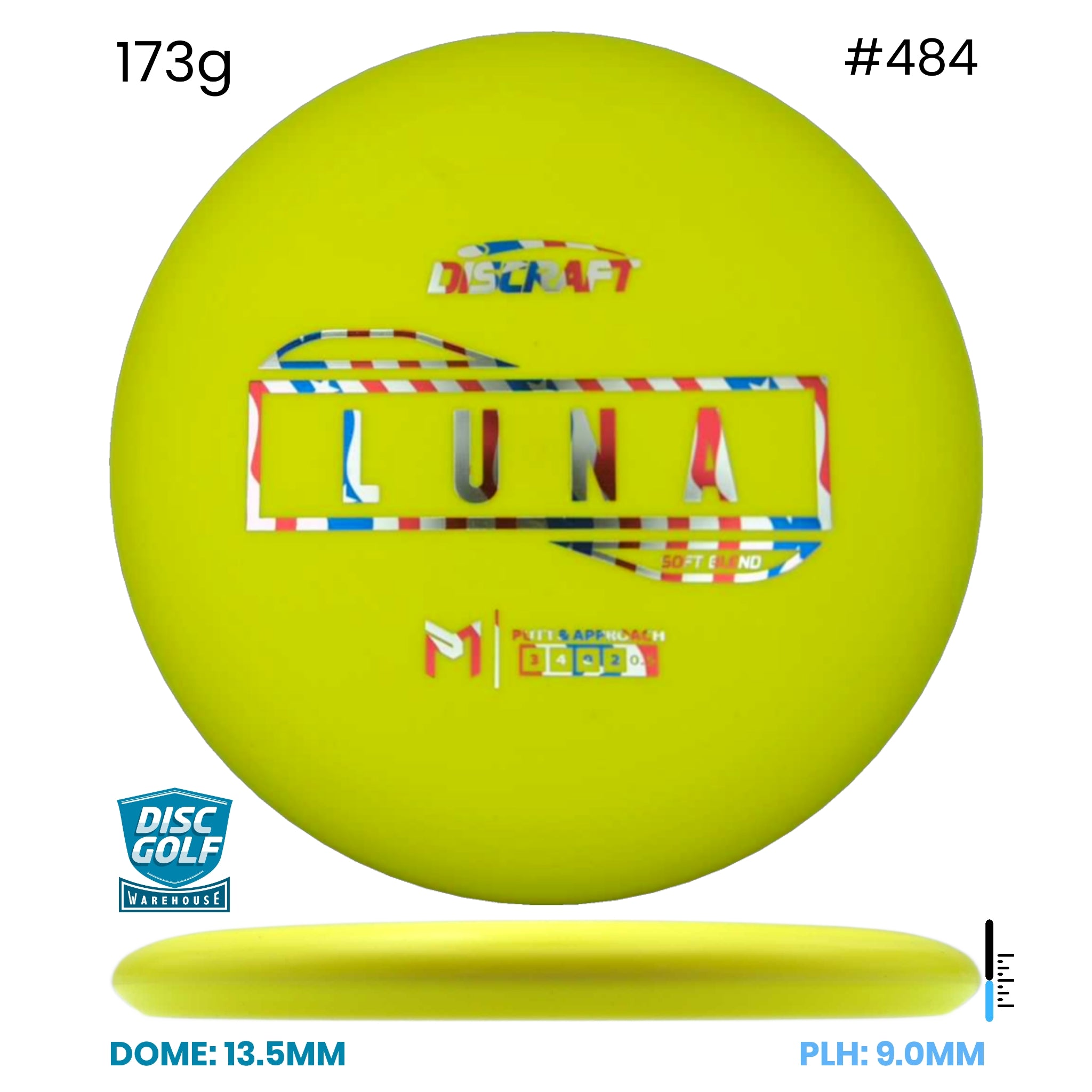 Disc Golf Warehouse Discraft Luna - Putter Line Soft Yellow/Rainbow Holo 173g