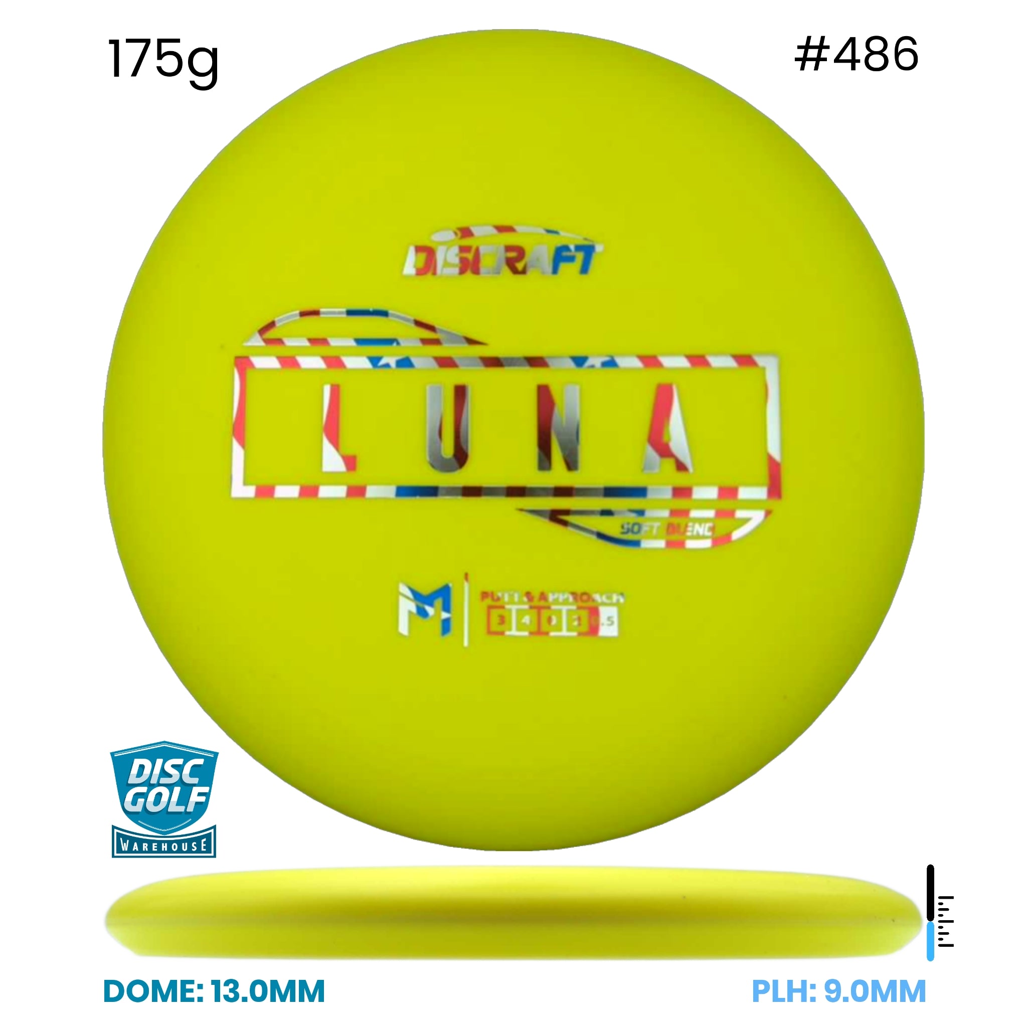 Disc Golf Warehouse Discraft Luna - Putter Line Soft Yellow/Rainbow Holo 175g