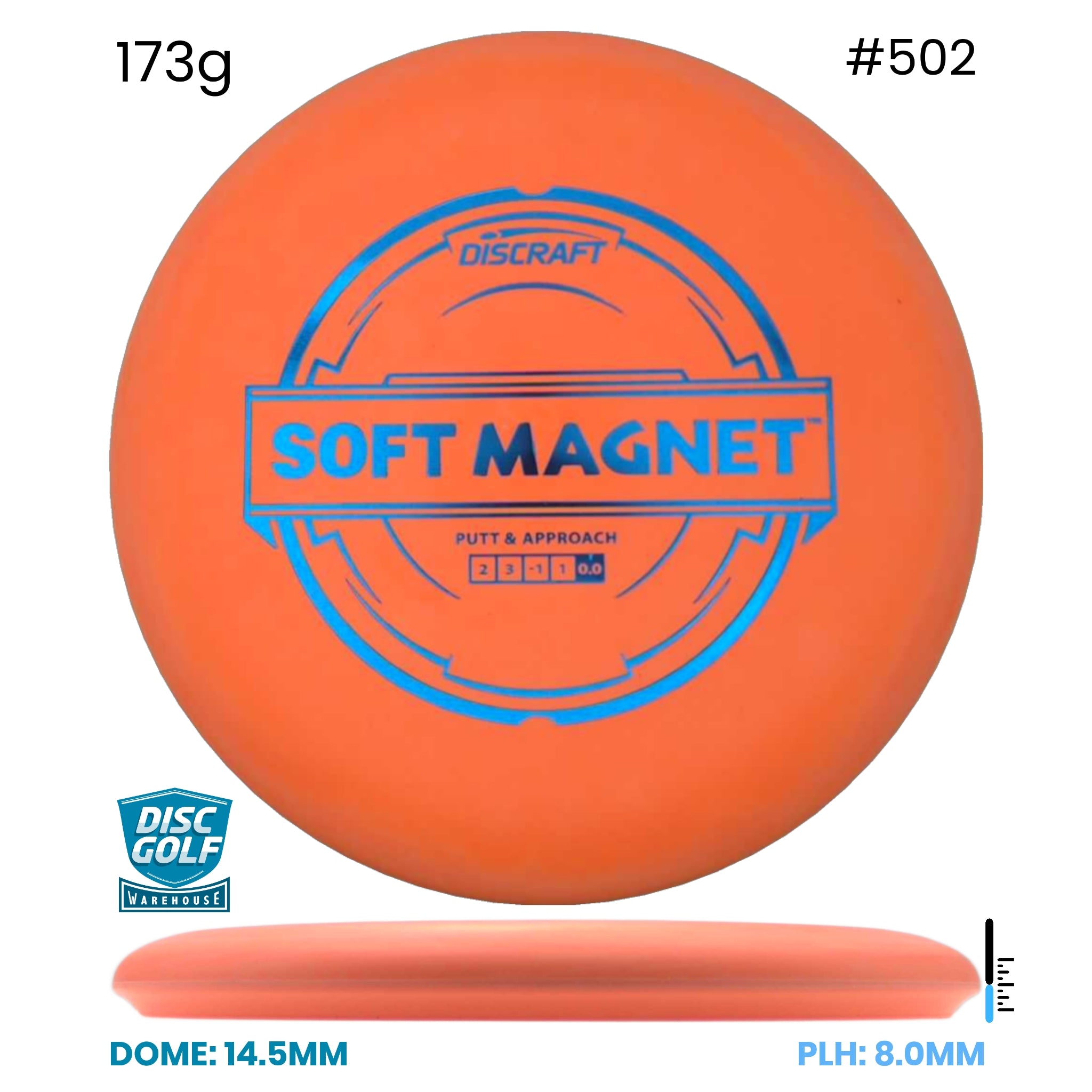 Disc Golf Warehouse Discraft Magnet - Putter Line Soft Orange/Blue Metallic 173g