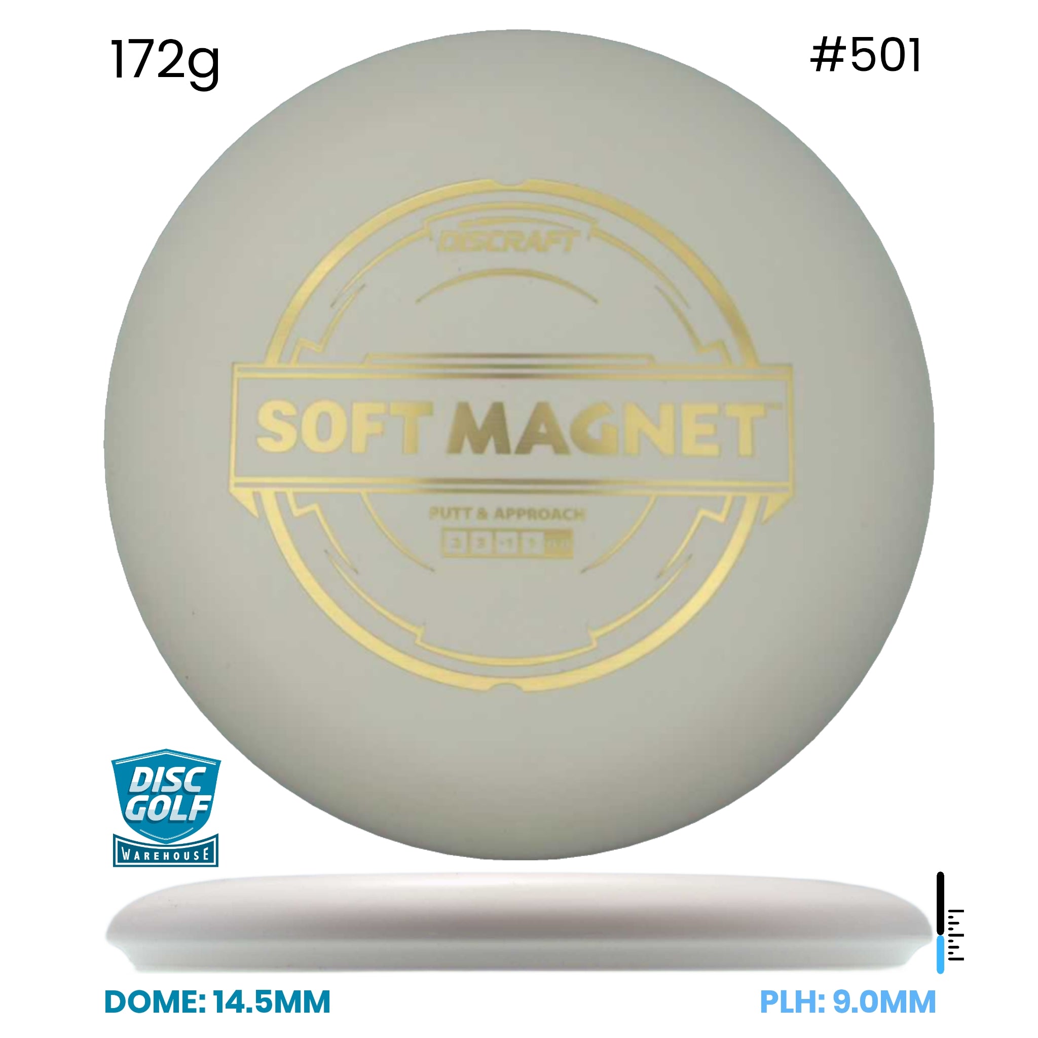 Disc Golf Warehouse Discraft Magnet - Putter Line Soft White/Gold 172g