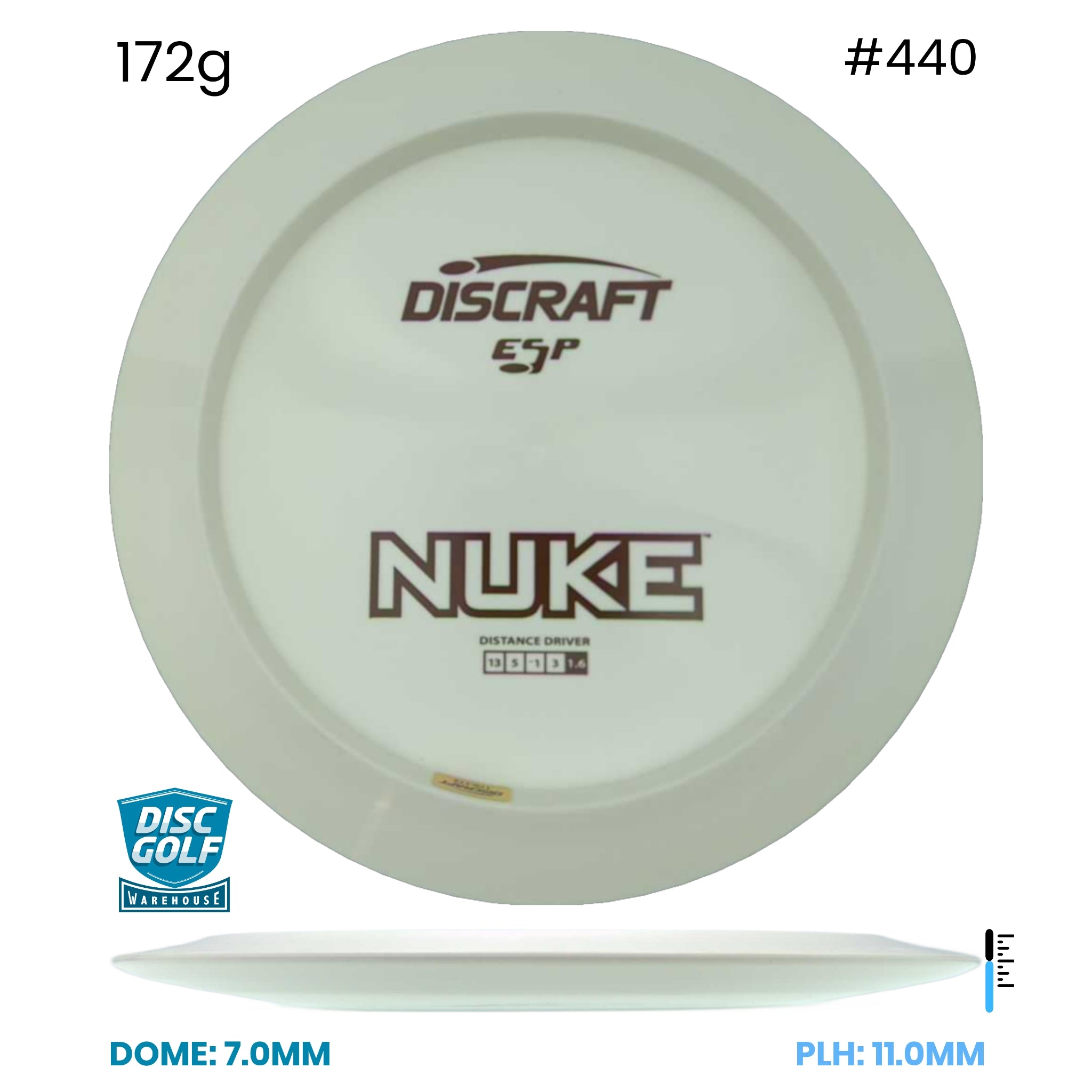 Disc Golf Warehouse Discraft Nuke - ESP Solid White Bottom Stamp White/Gold 172g