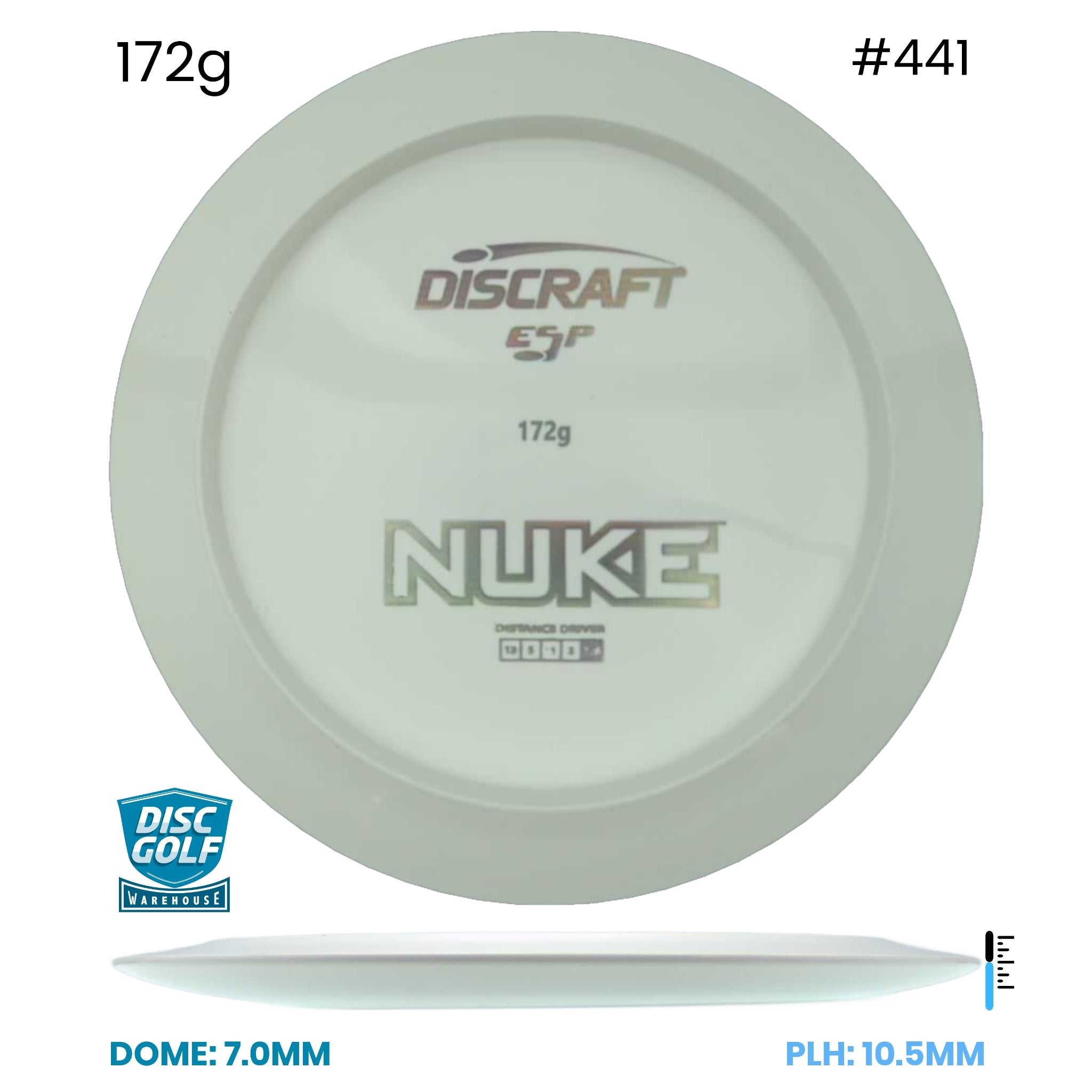 Disc Golf Warehouse Discraft Nuke - ESP Solid White Bottom Stamp White/Gold 172g
