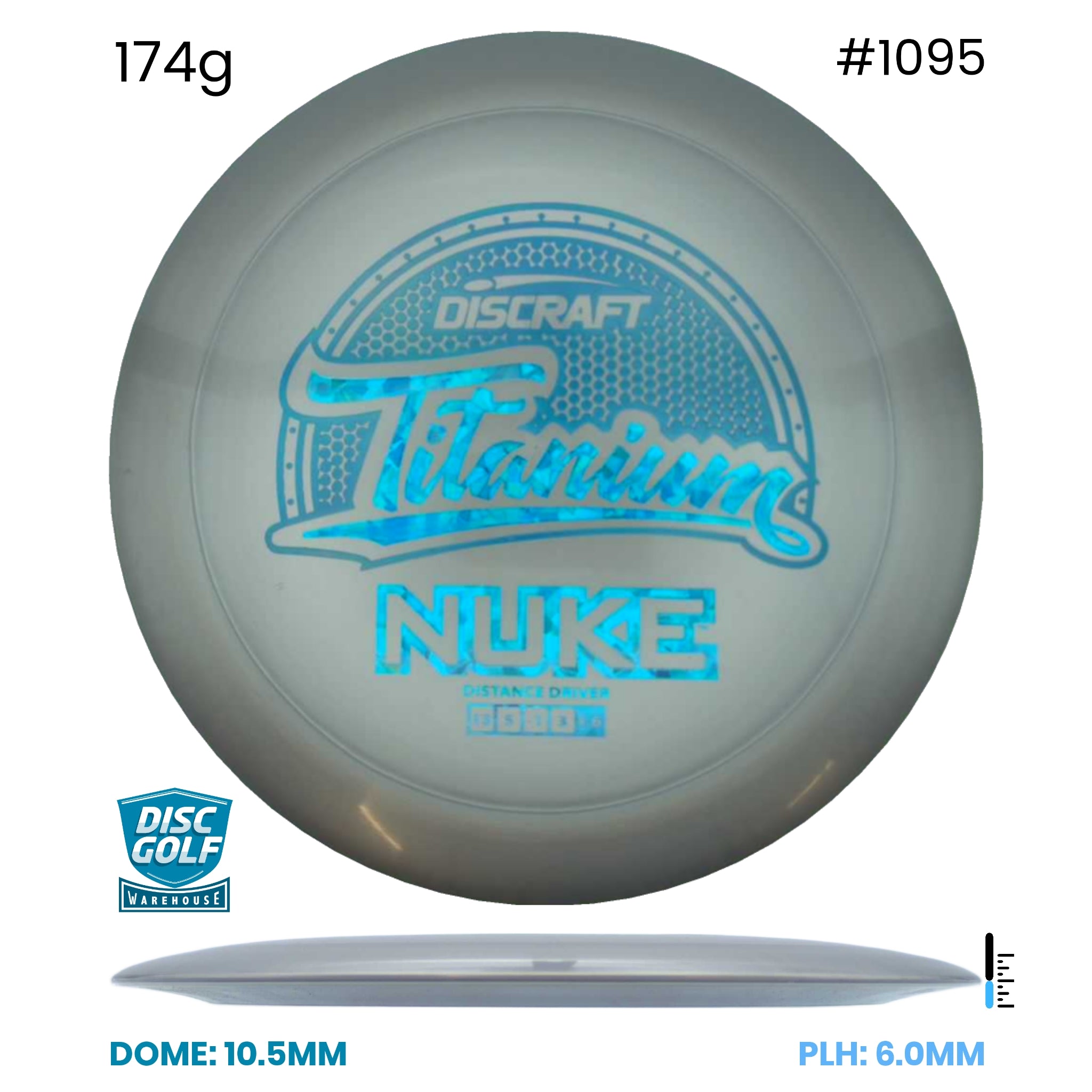 Disc Golf Warehouse Discraft Nuke - Titanium Plastic Silver/Blue Metallic 174g