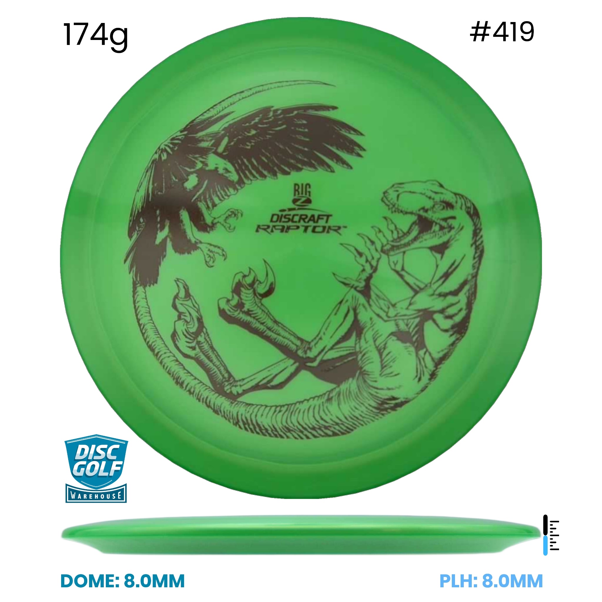 Disc Golf Warehouse Discraft Raptor - Big Z Plastic Green/Black 174g