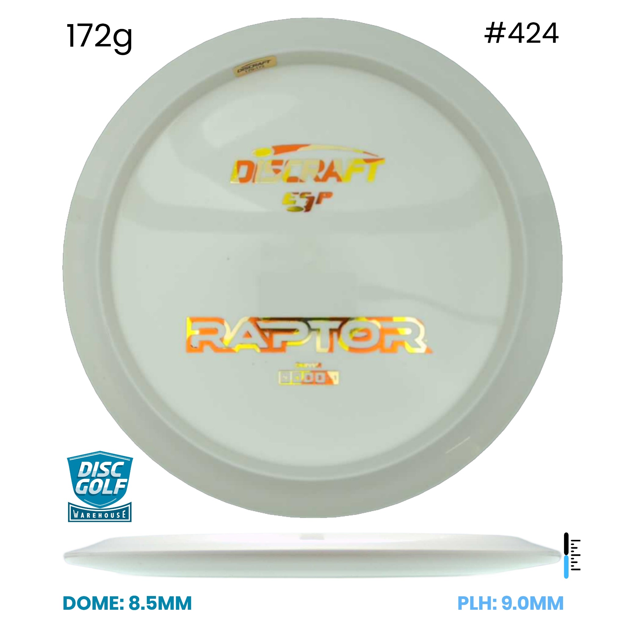 Disc Golf Warehouse Discraft Raptor - ESP Blank White Bottom Stamp White/Rainbow Holo 172g
