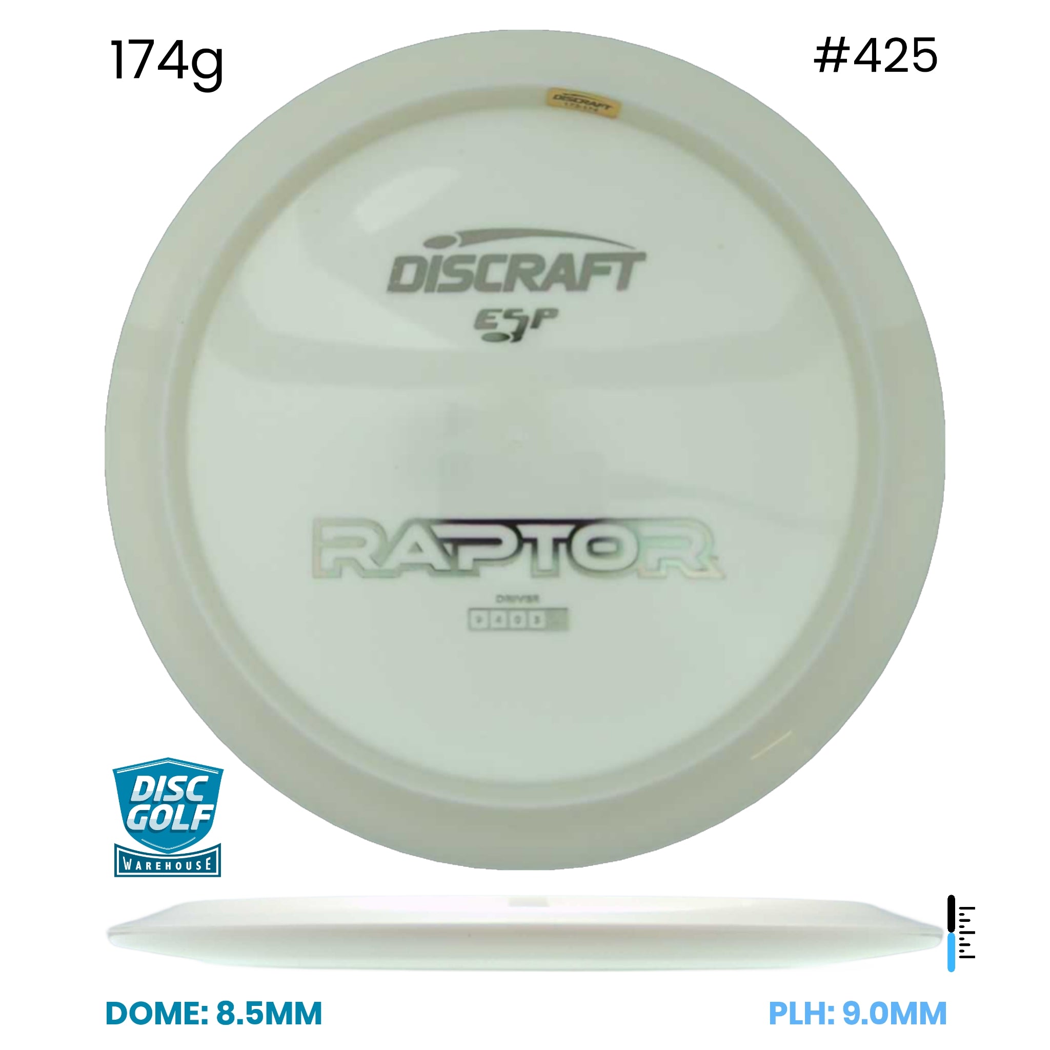 Disc Golf Warehouse Discraft Raptor - ESP Blank White Bottom Stamp White/Silver 174g