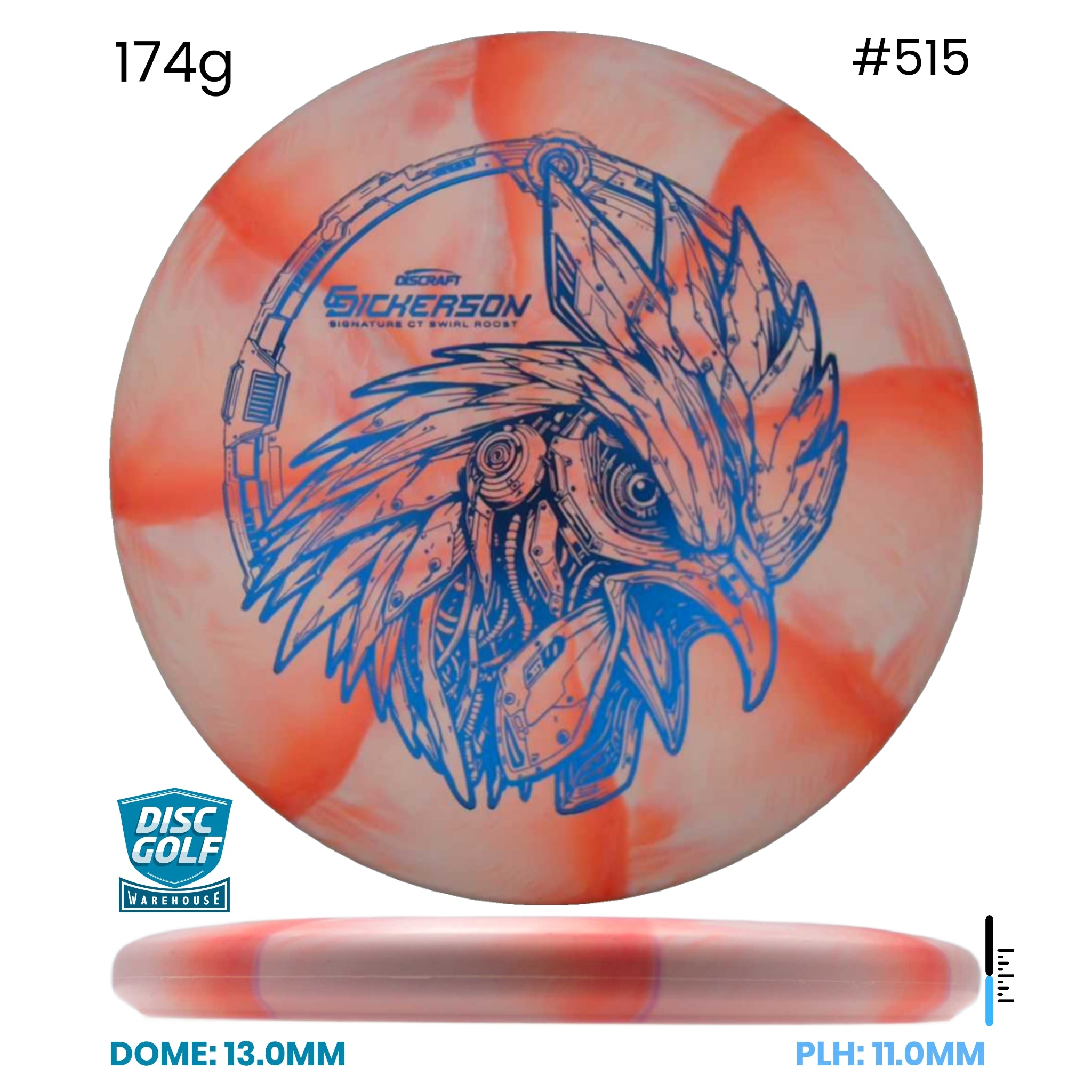Disc Golf Warehouse Discraft Roost - CT Swirl Plastic - Chris Dickerson Signature Orange/Blue Metallic 174g