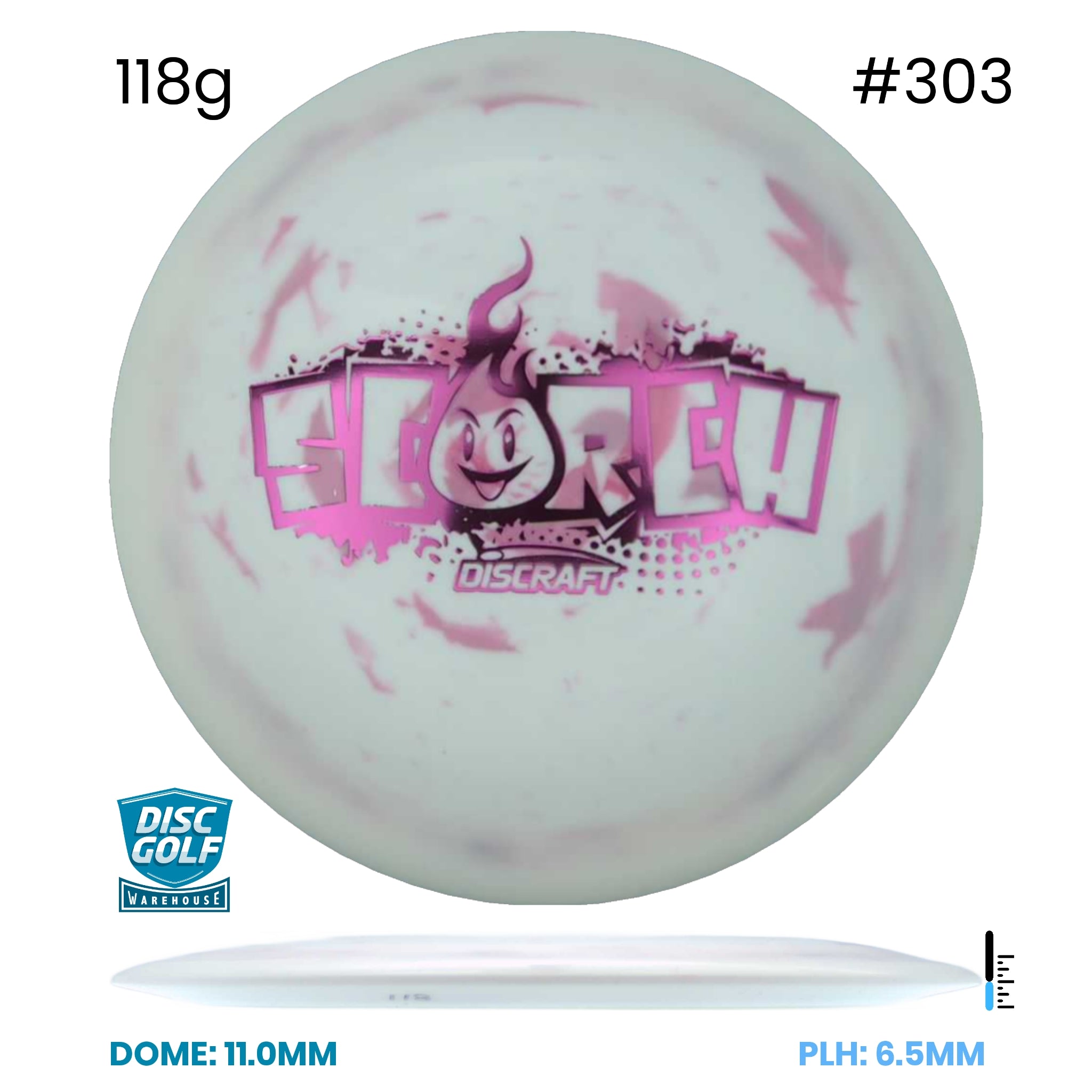 Disc Golf Warehouse Discraft Scorch - Light Weight Jawbreaker Plastic White/#303/Red Metallic 118g
