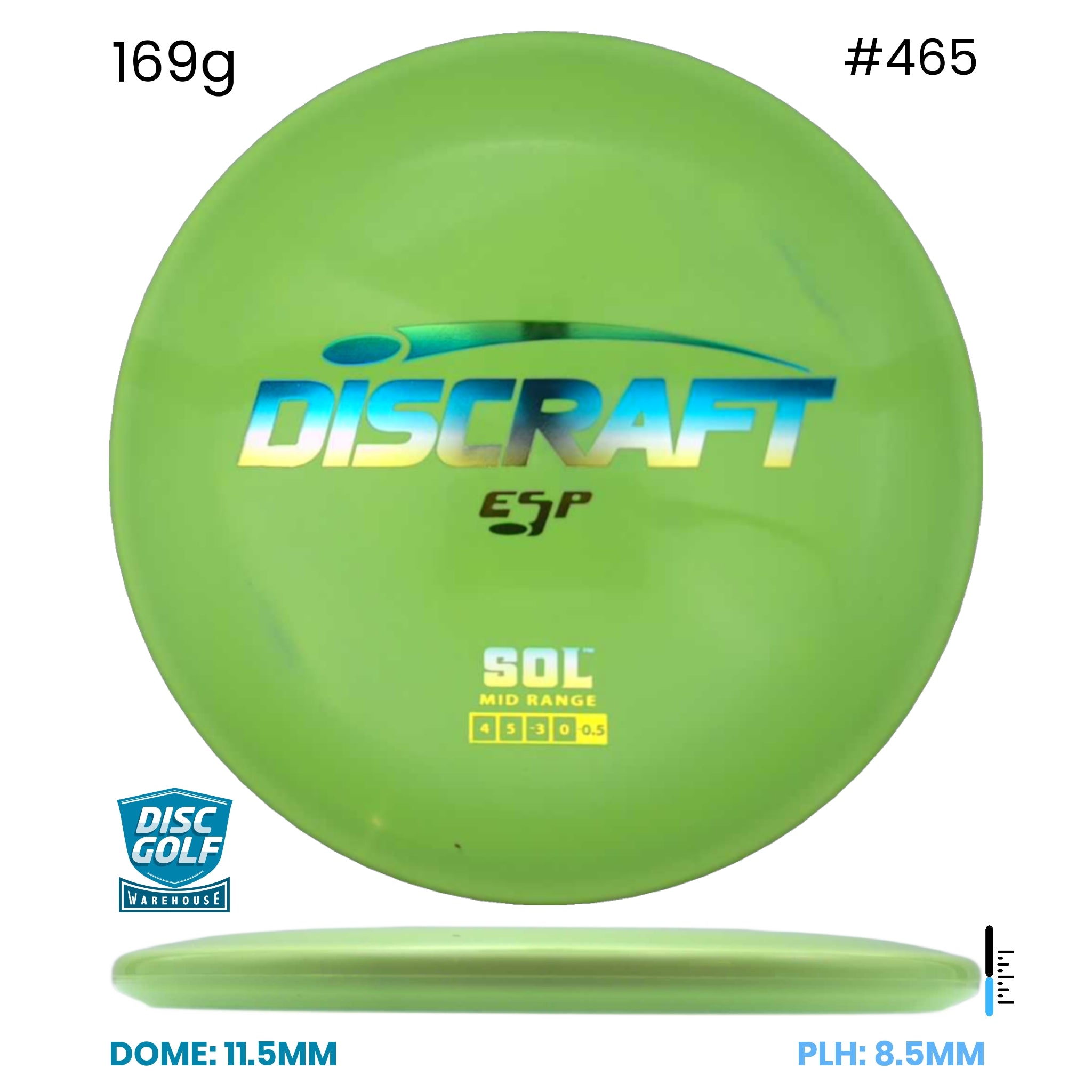 Disc Golf Warehouse Discraft Sol - ESP Plastic Green/Rainbow Holo 169g