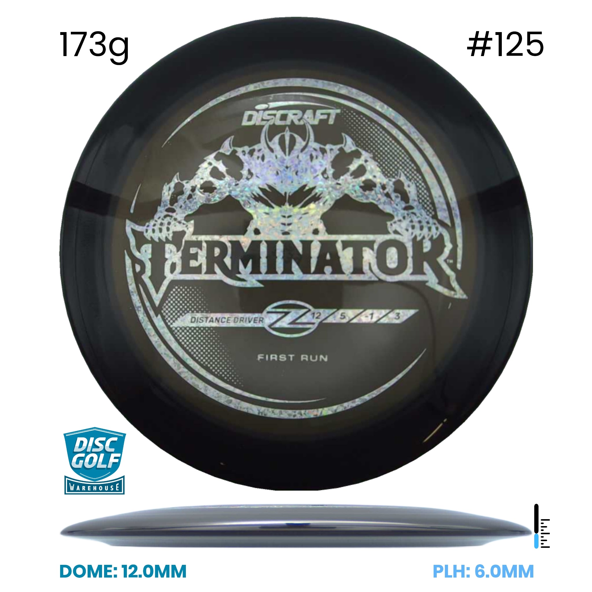 Disc Golf Warehouse Discraft Terminator - Z Plastic - First Run Black/#125/Holographic 173g