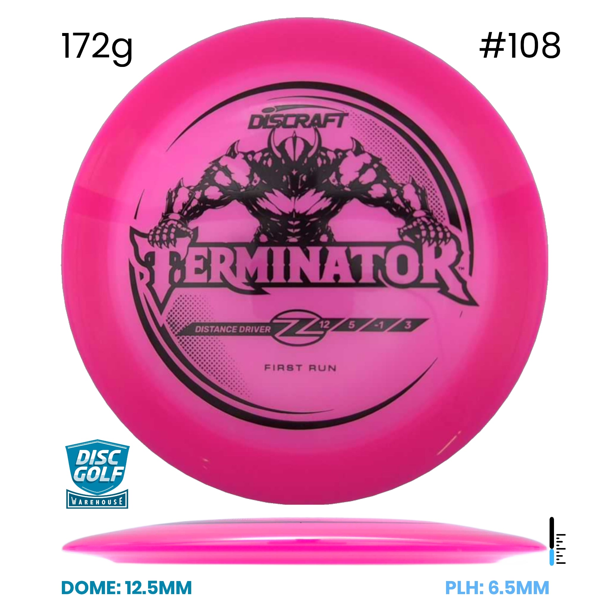 Disc Golf Warehouse Discraft Terminator - Z Plastic - First Run Pink/Black 172g