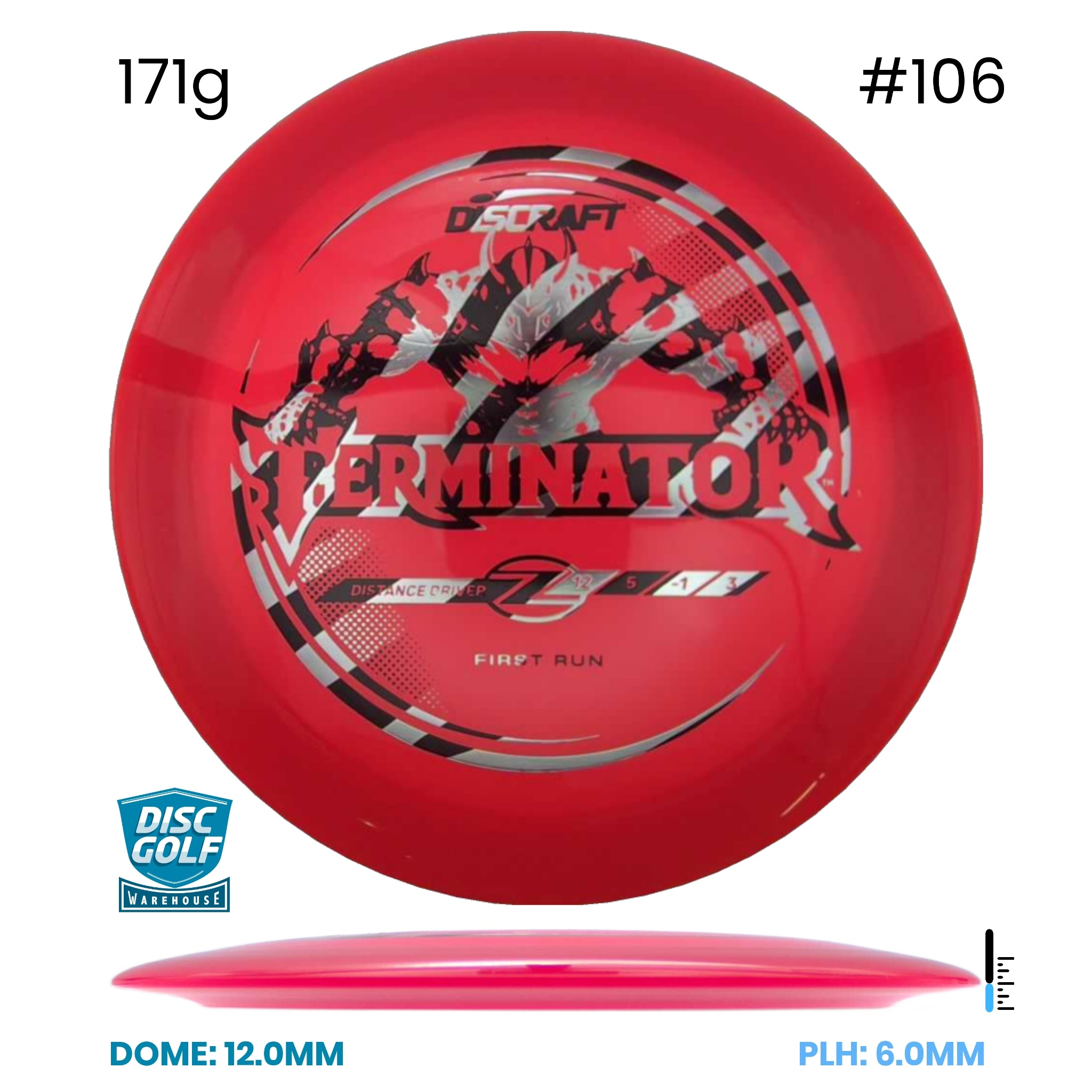 Disc Golf Warehouse Discraft Terminator - Z Plastic - First Run Red/Silver, Black 171g