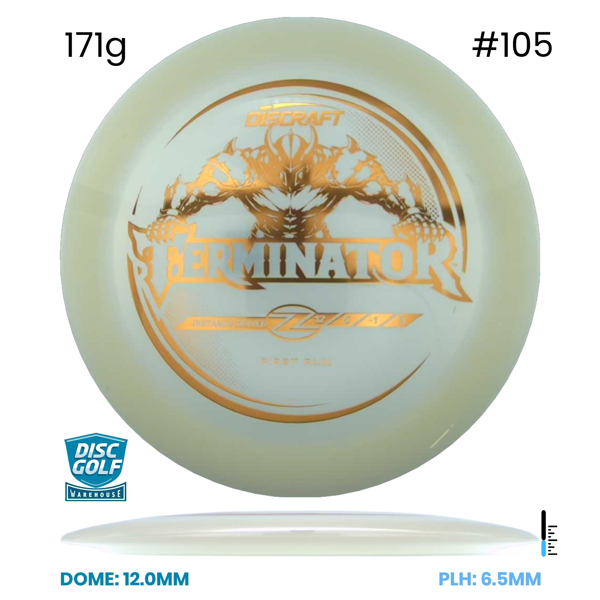Disc Golf Warehouse Discraft Terminator - Z Plastic - First Run White/Gold 171g