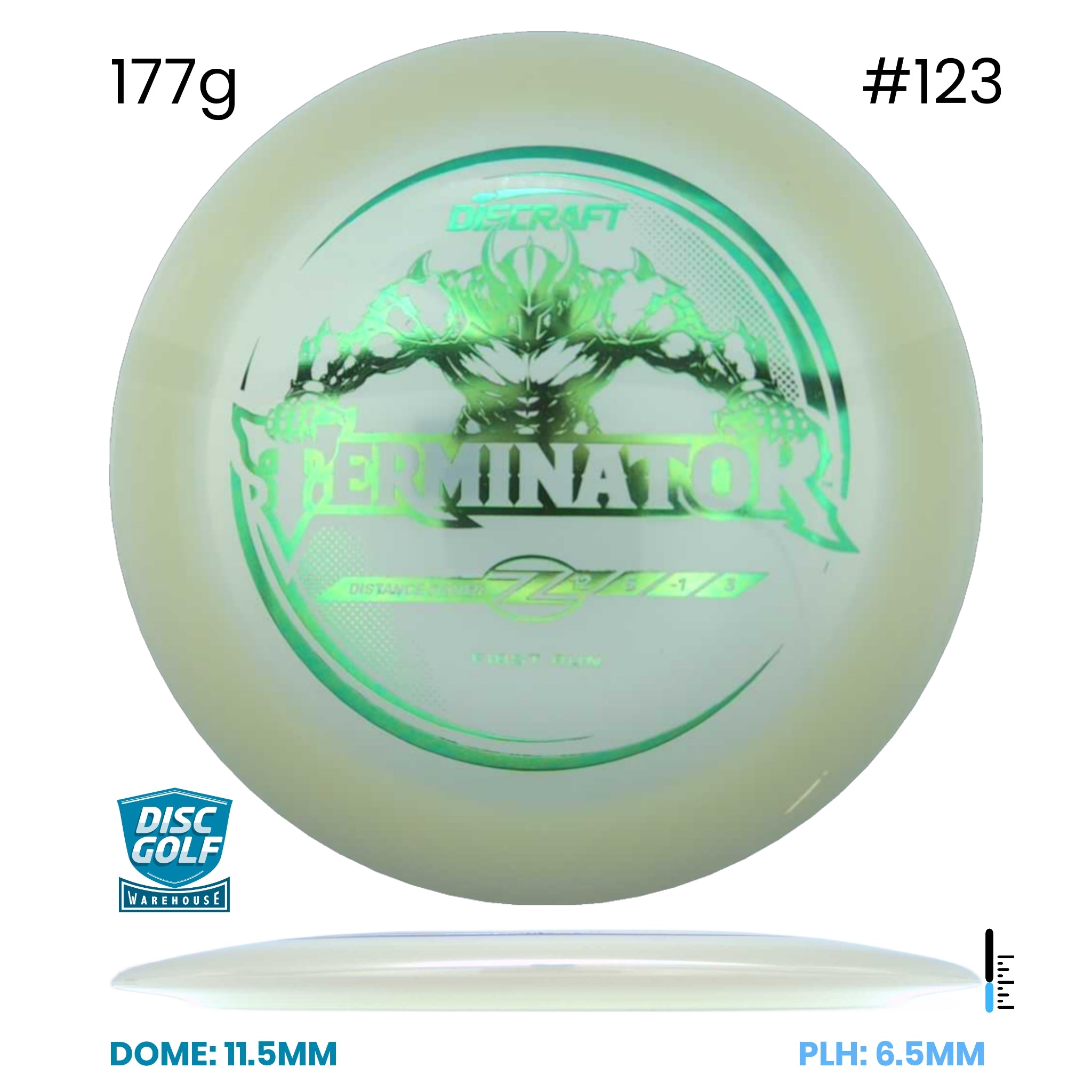 Disc Golf Warehouse Discraft Terminator - Z Plastic - First Run White/Green Metallic 177g