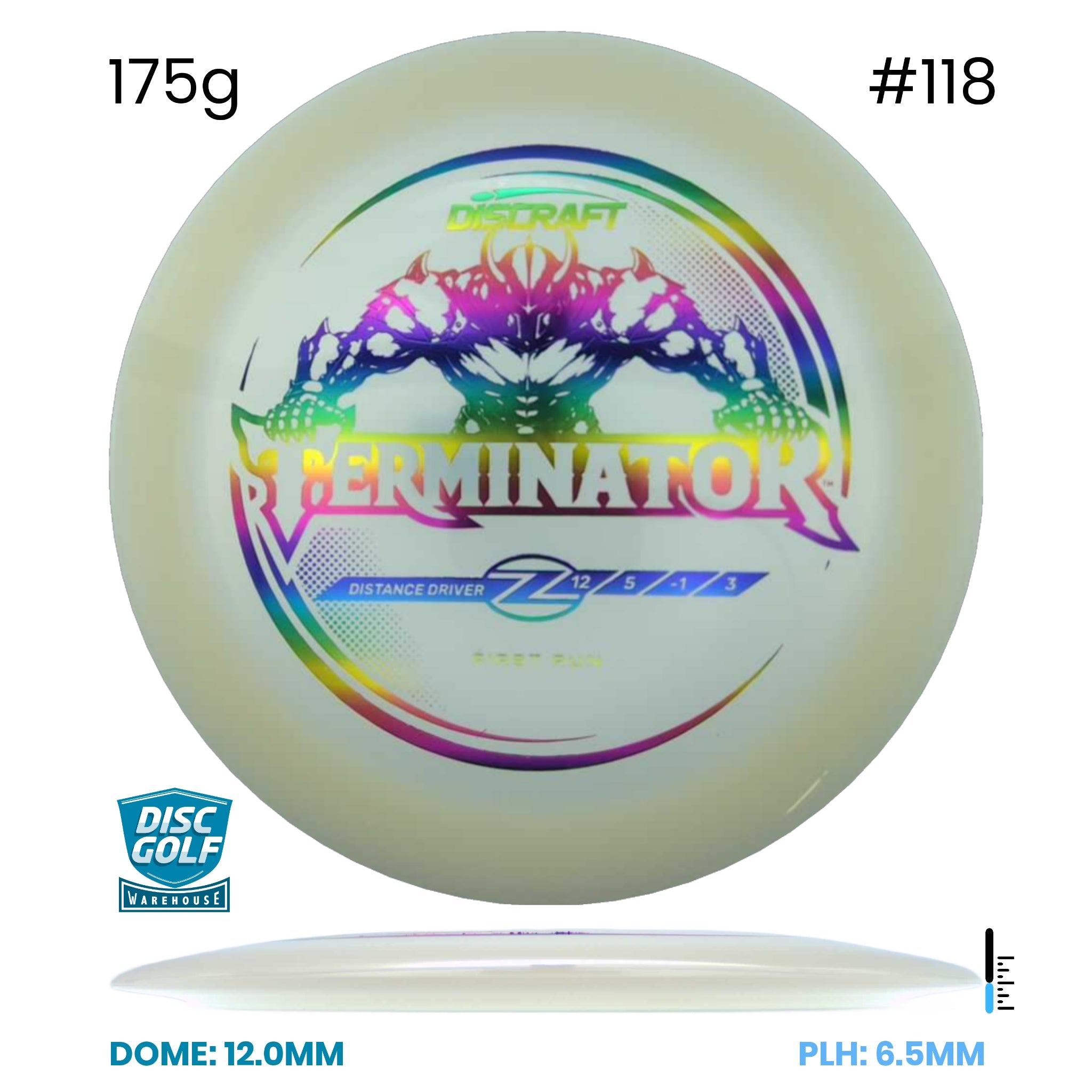 Disc Golf Warehouse Discraft Terminator - Z Plastic - First Run White/Rainbow Holo 175g