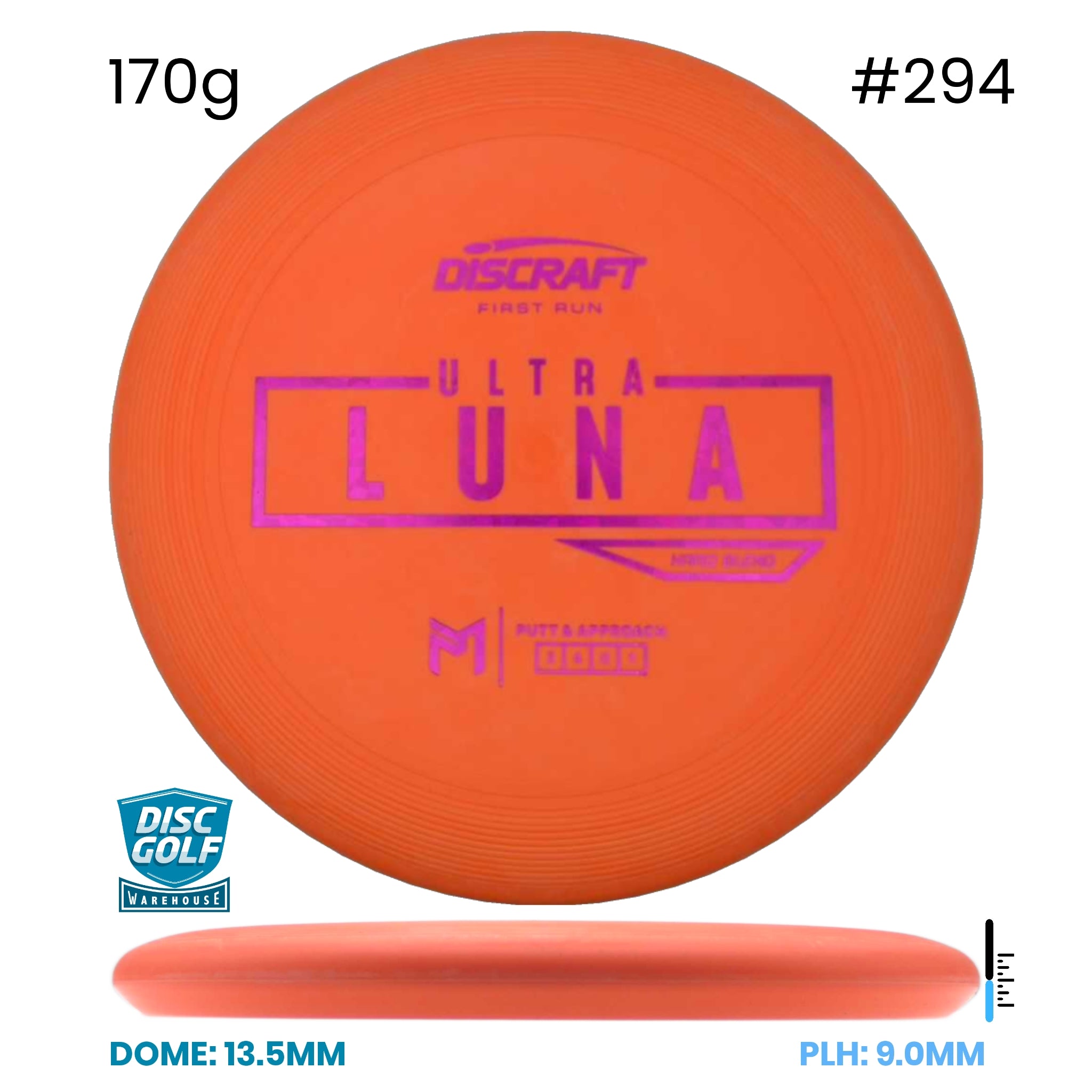 Disc Golf Warehouse Discraft UltraLuna - Putter Line Hard Orange#294/Purple Metallic 170g