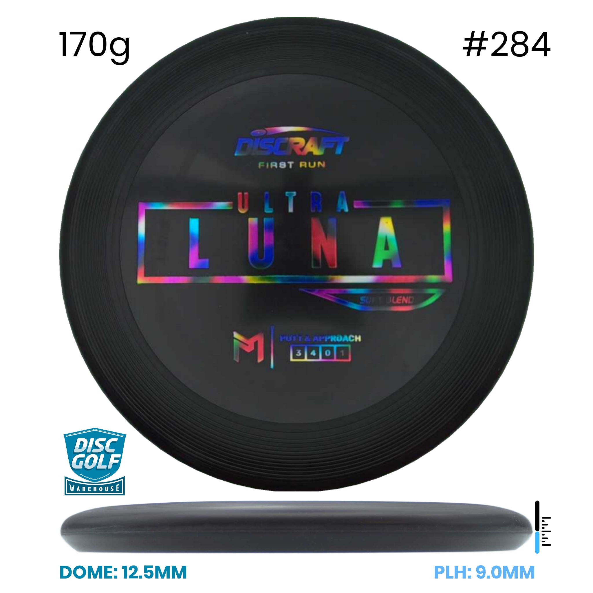 Disc Golf Warehouse Discraft UltraLuna - Putter Line Soft Black/#284/Rainbow Holo 170g