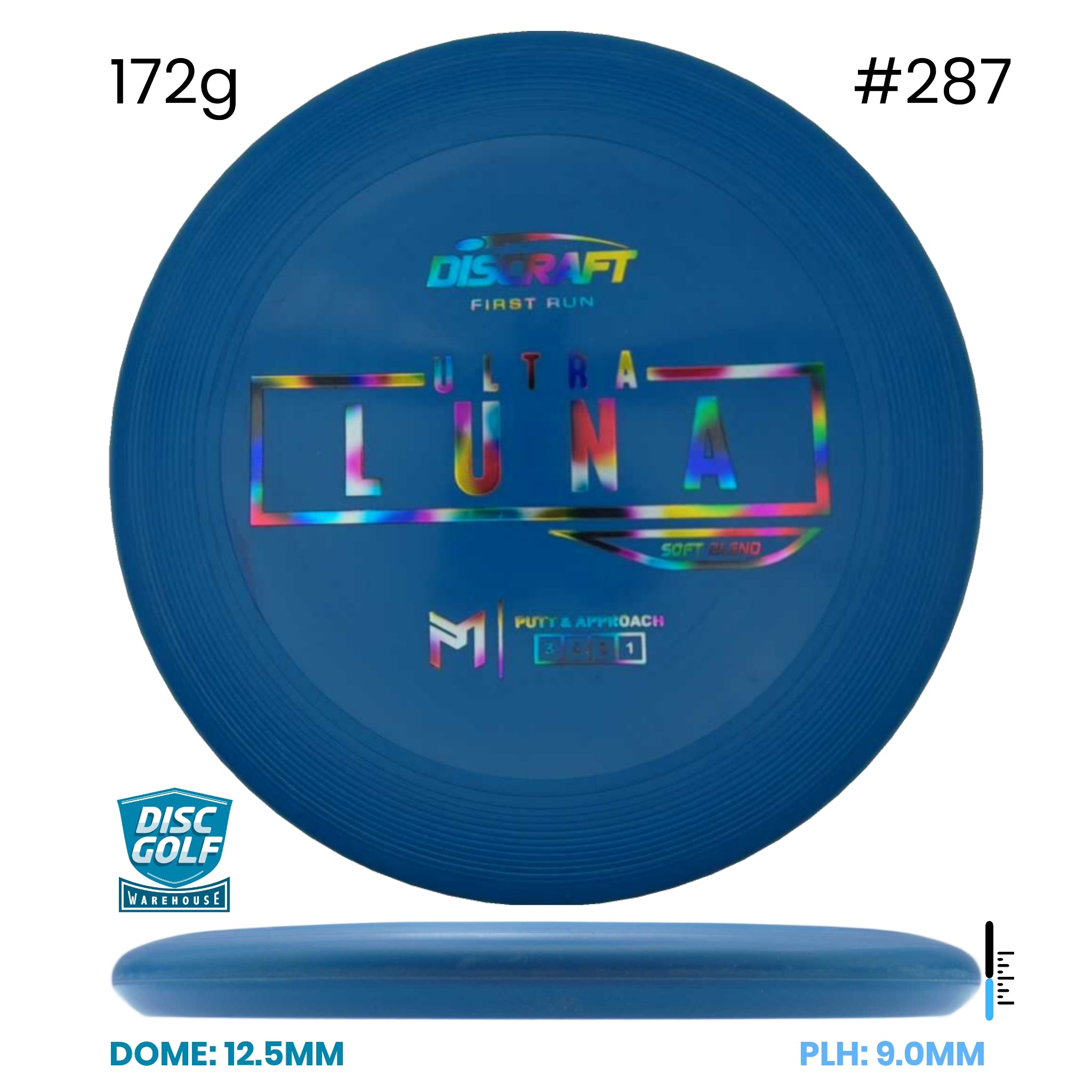 Disc Golf Warehouse Discraft UltraLuna - Putter Line Soft Blue/#287/Rainbow Holo 172g