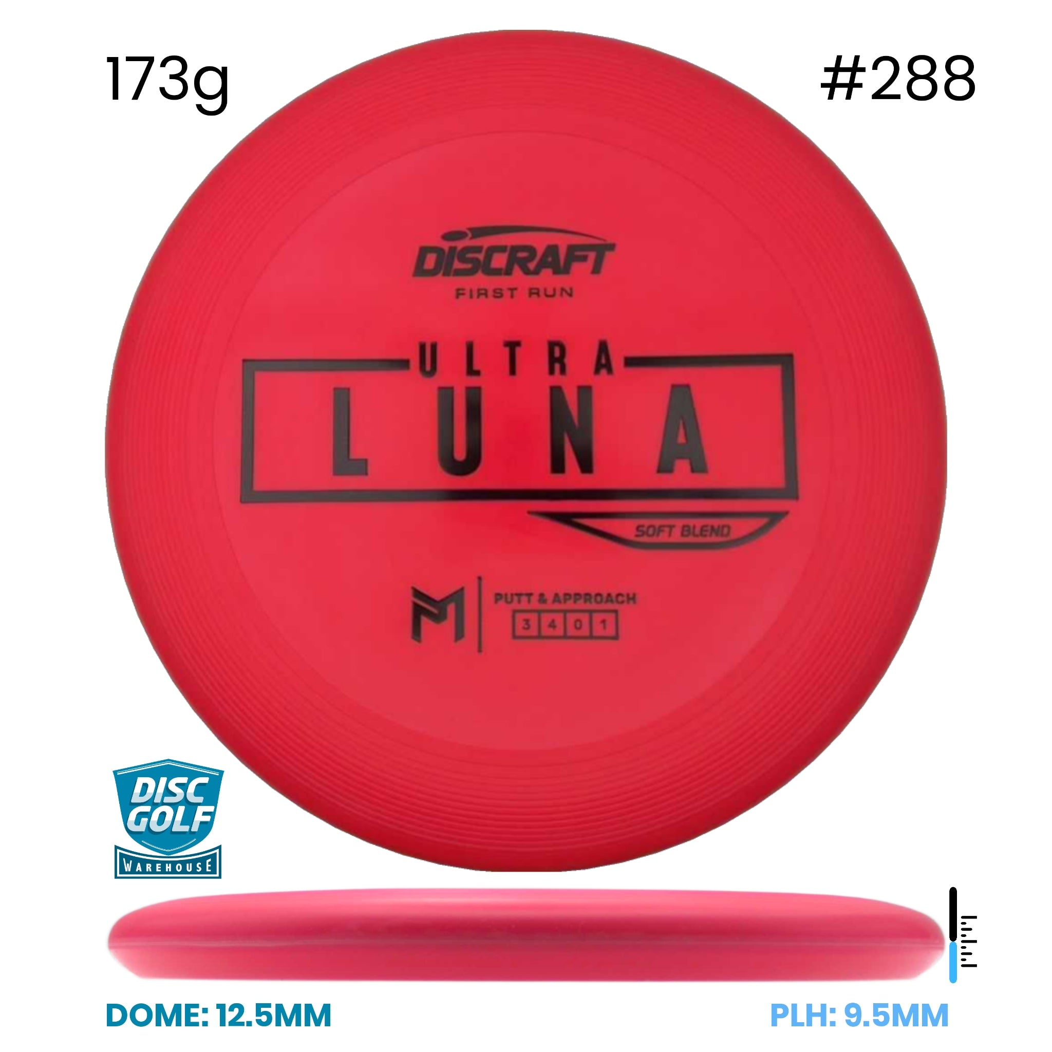 Disc Golf Warehouse Discraft UltraLuna - Putter Line Soft Red/#288/Black 173g