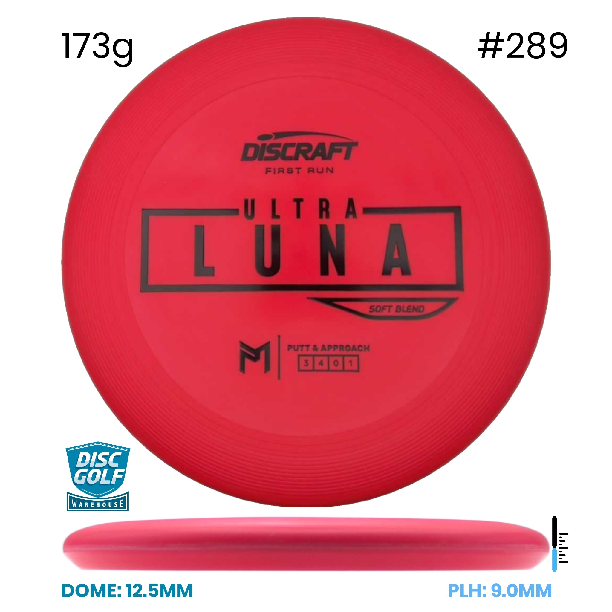 Disc Golf Warehouse Discraft UltraLuna - Putter Line Soft Red/#289/Black 173g