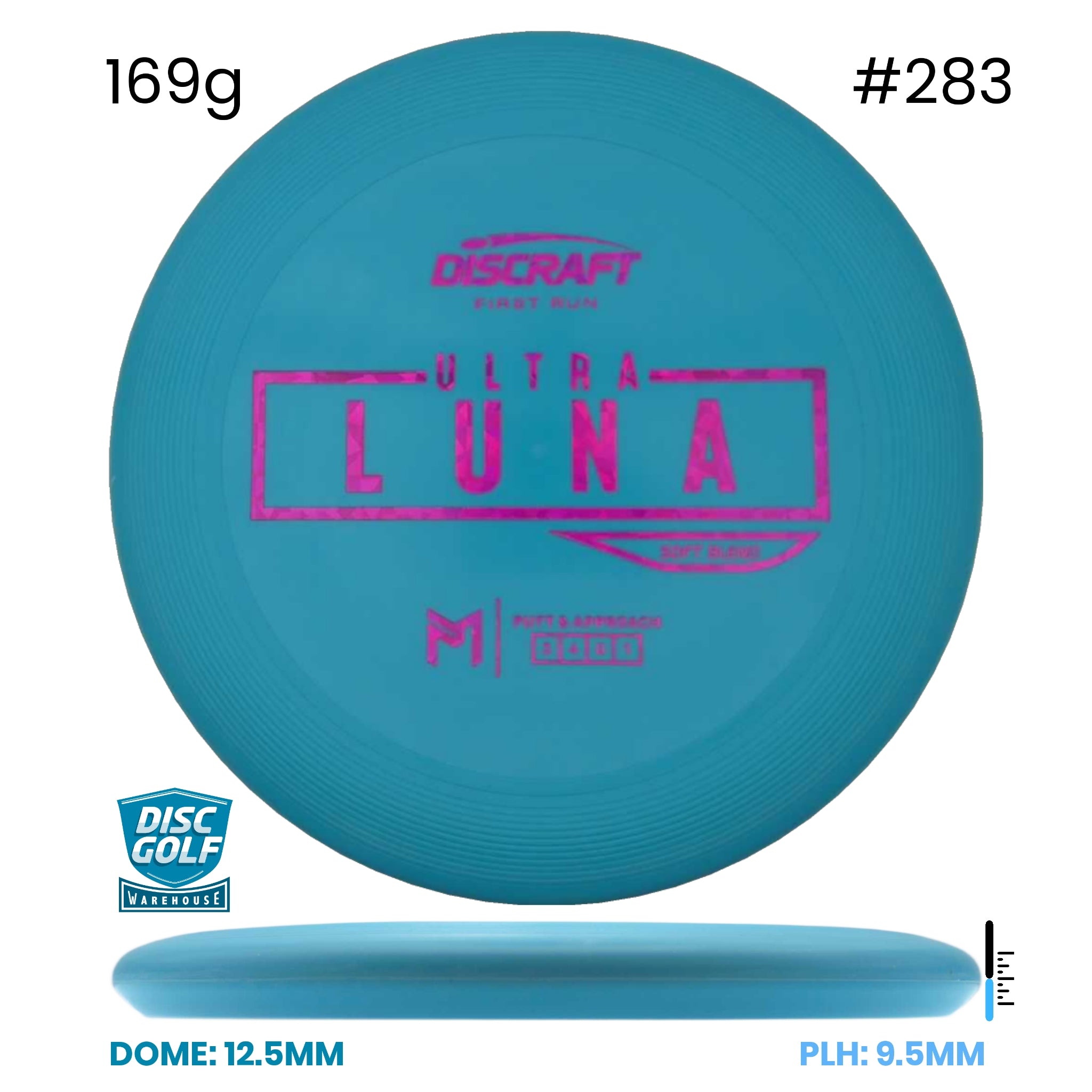 Disc Golf Warehouse Discraft UltraLuna - Putter Line Soft Turquoise/#283/Black 169g