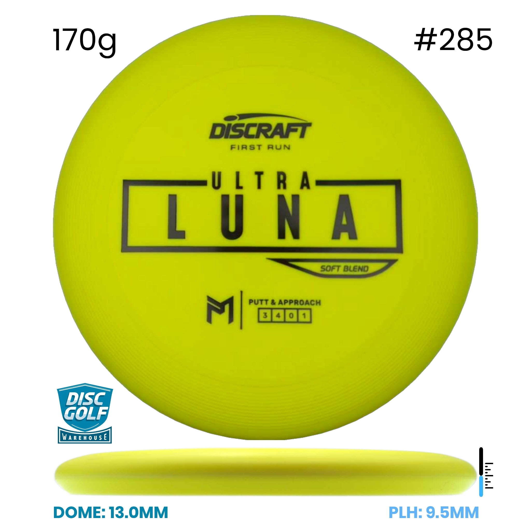 Disc Golf Warehouse Discraft UltraLuna - Putter Line Soft Yellow/#285/Black 170g