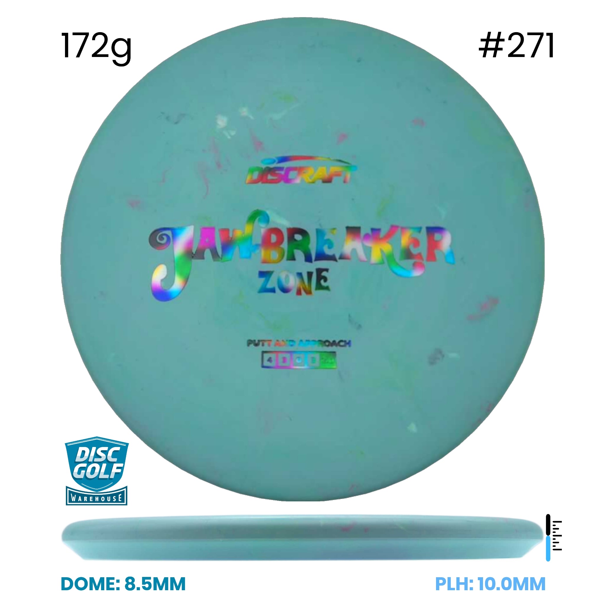 Disc Golf Warehouse Discraft Zone - Jawbreaker Plastic Turquoise/Rainbow Holo 172g