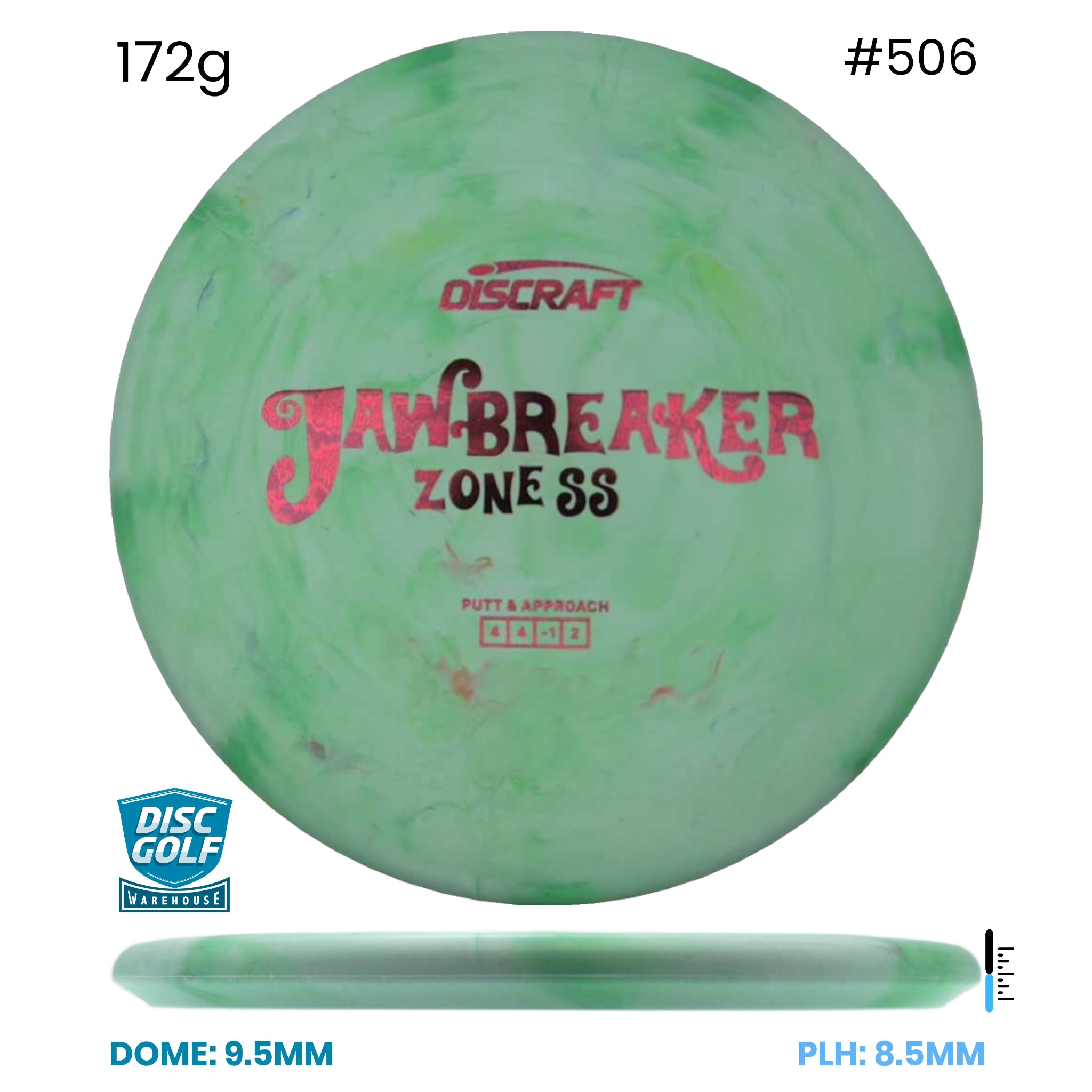 Disc Golf Warehouse Discraft Zone SS - Jawbreaker Plastic Green/Red Metallic 172g