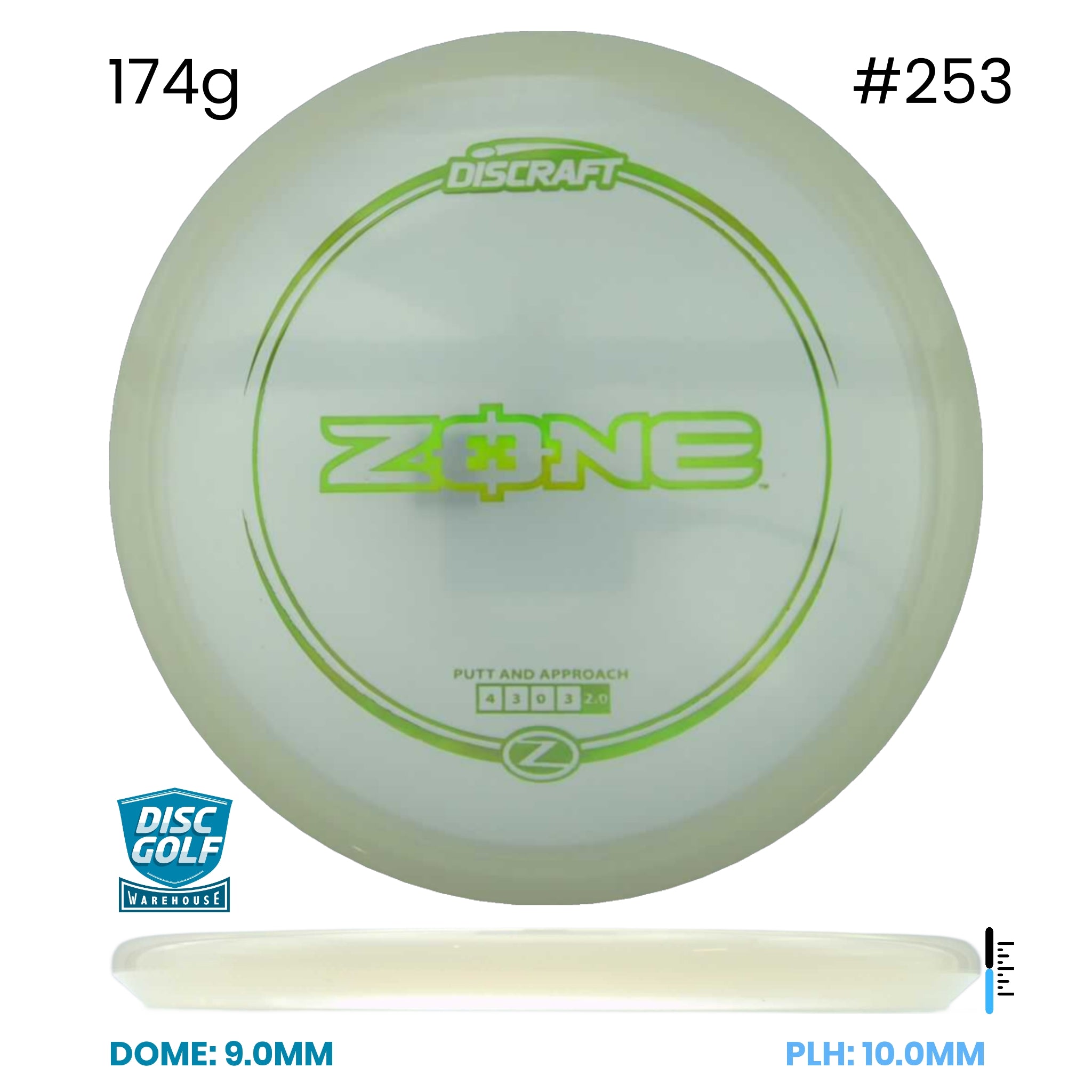 Disc Golf Warehouse Discraft Zone - Z Plastic Clear/#253/Green Metallic 174g