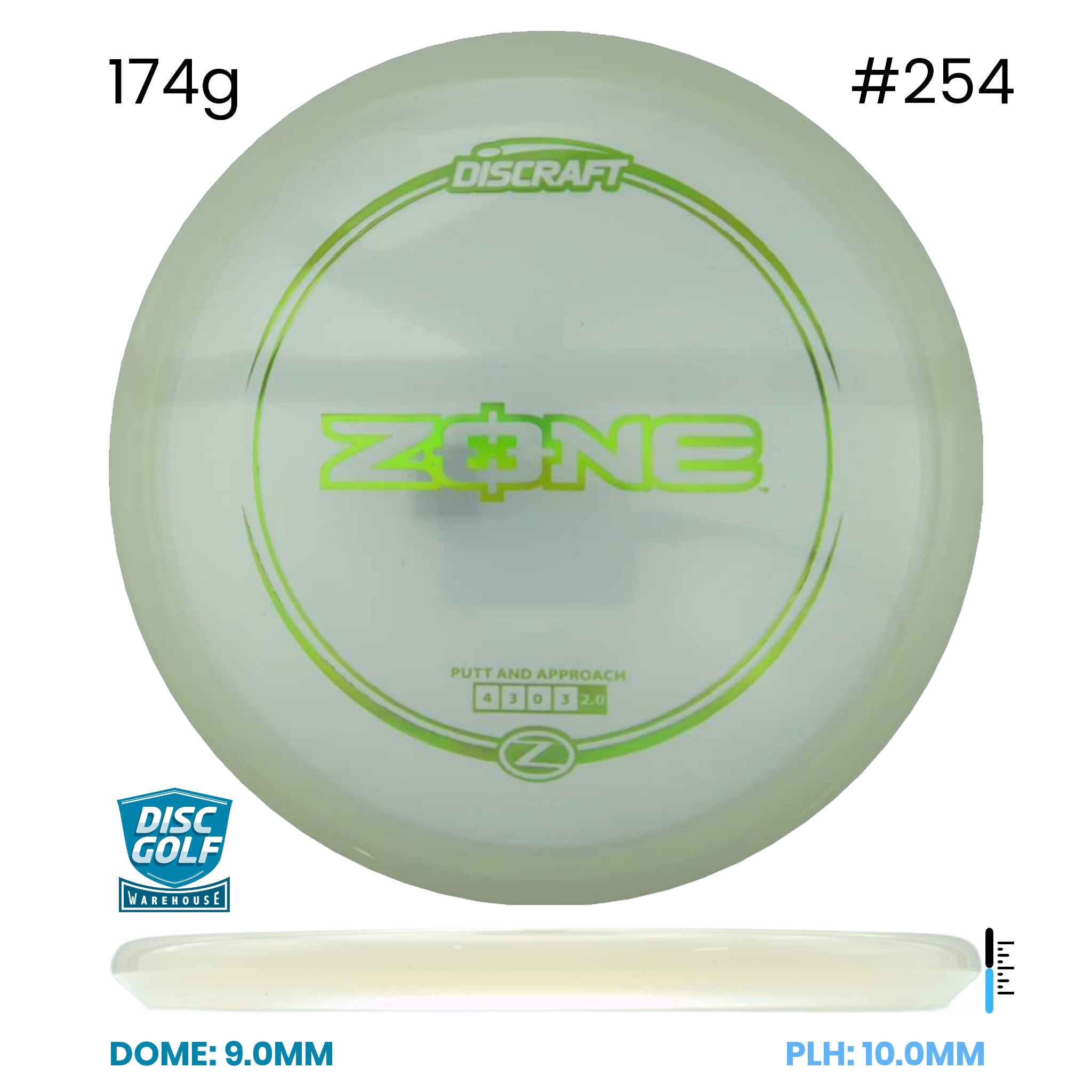 Disc Golf Warehouse Discraft Zone - Z Plastic Clear/#254/Green Metallic 174g