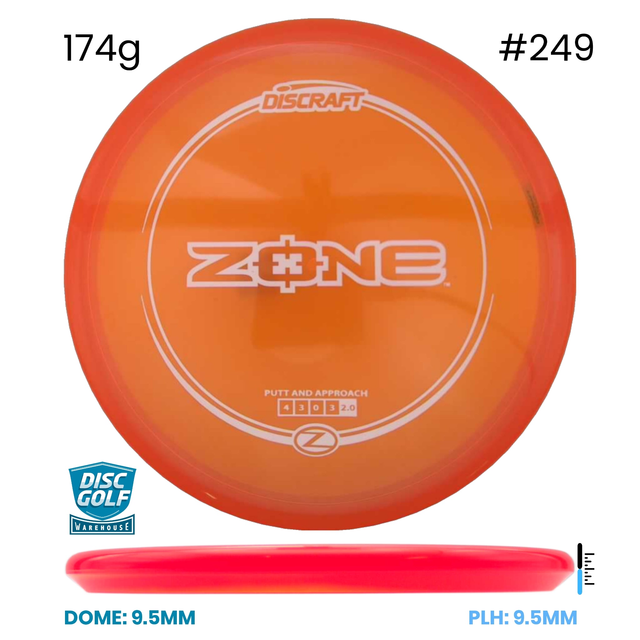 Disc Golf Warehouse Discraft Zone - Z Plastic Orange/#249/White 174g