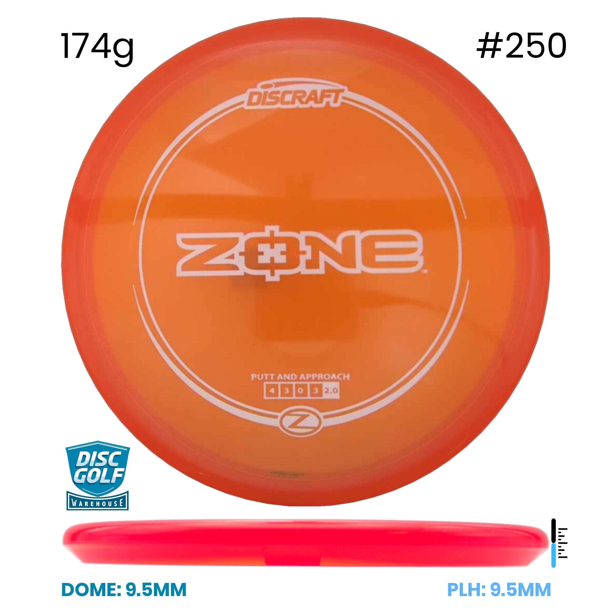 Disc Golf Warehouse Discraft Zone - Z Plastic Orange/#250/White 174g