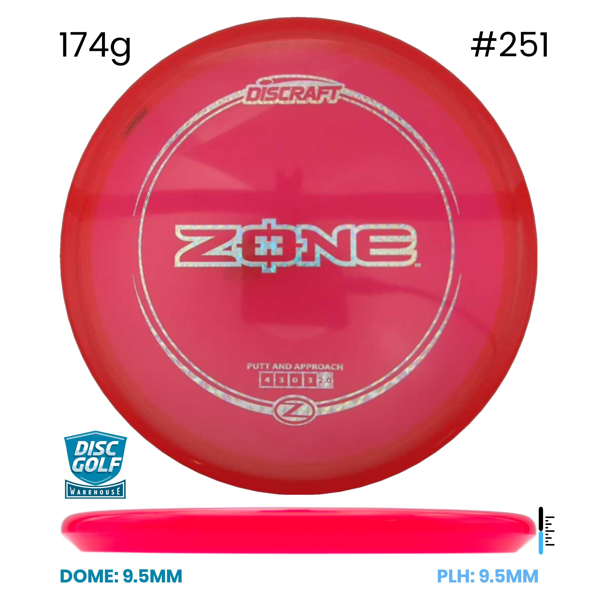 Disc Golf Warehouse Discraft Zone - Z Plastic Red/#251/Silver 174g
