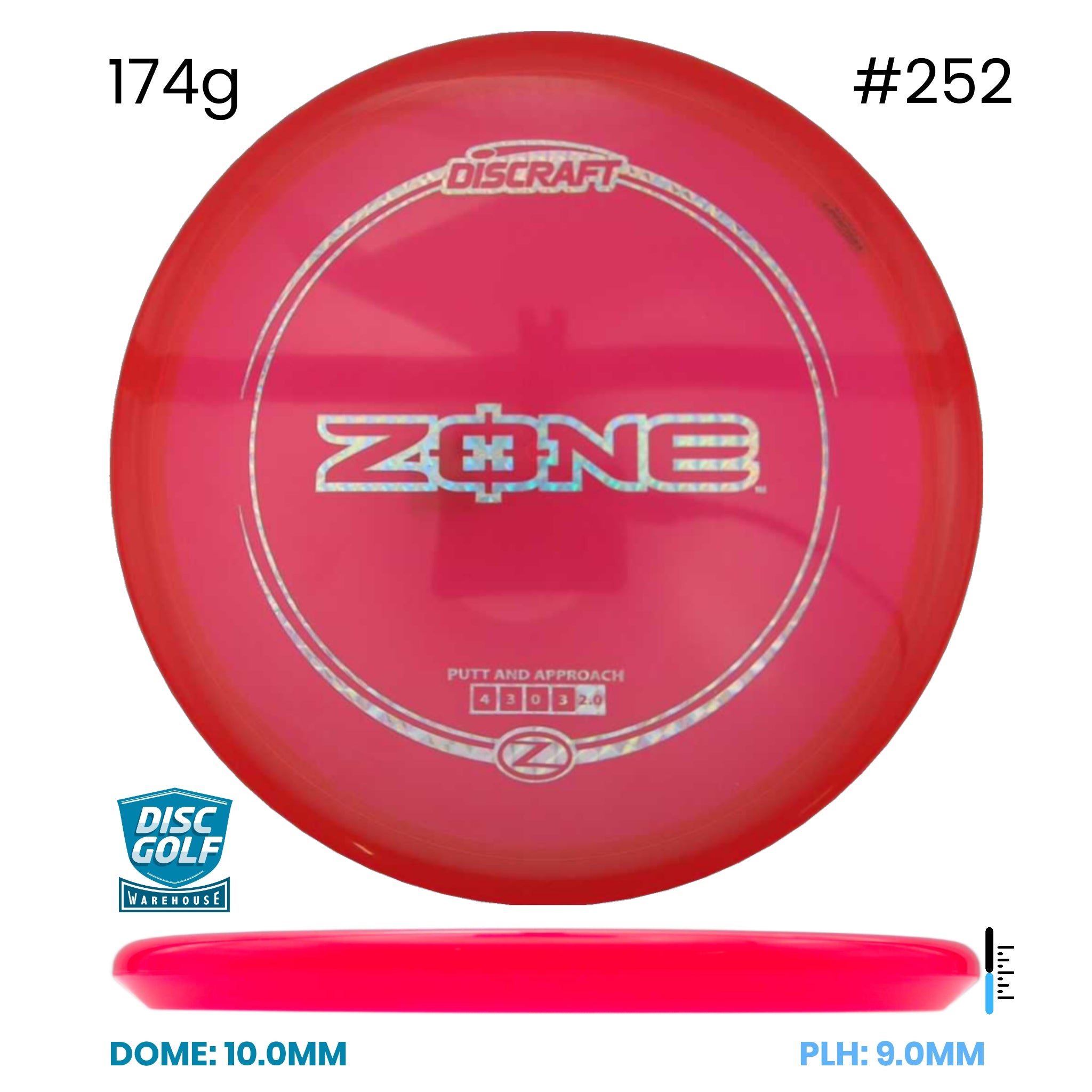 Disc Golf Warehouse Discraft Zone - Z Plastic Red/#252/Silver 174g