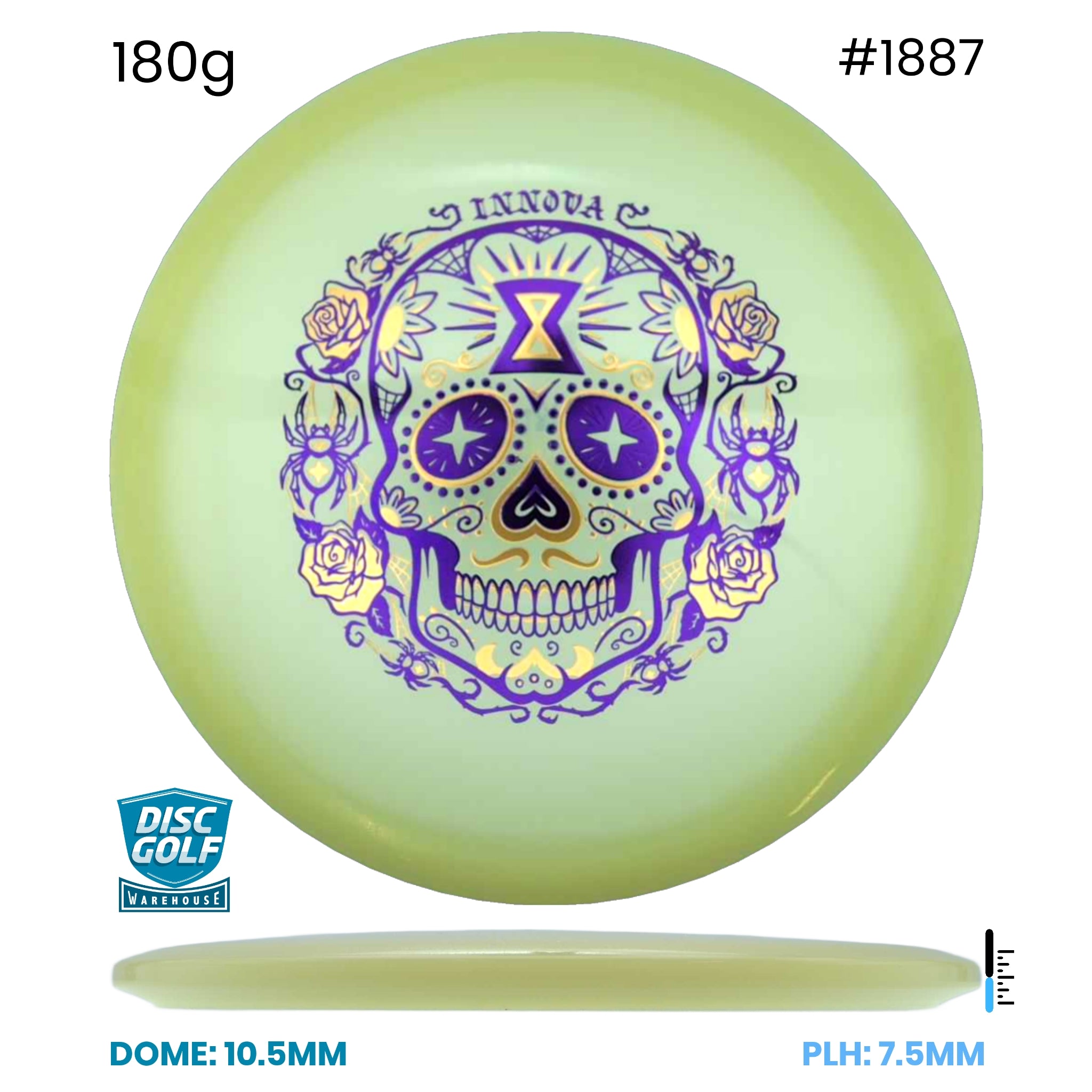 Disc Golf Warehouse Innova Arachnid - Proto Glow Champion Plastic - Halloween Stamp Glow/Purple Metallic, Gold 180g