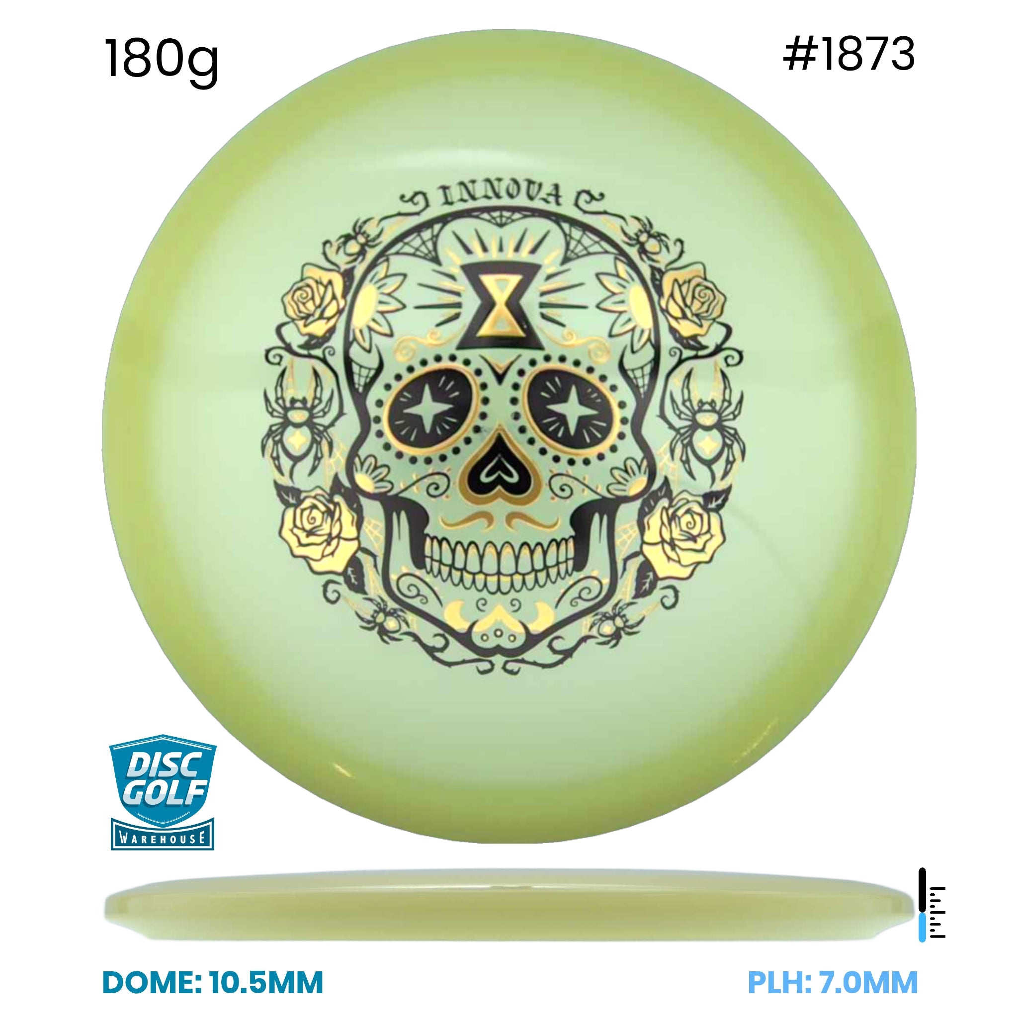 Disc Golf Warehouse Innova Arachnid - Proto Glow Champion Plastic - Halloween Stamp Glow/Purple Metallic, Gold 180g