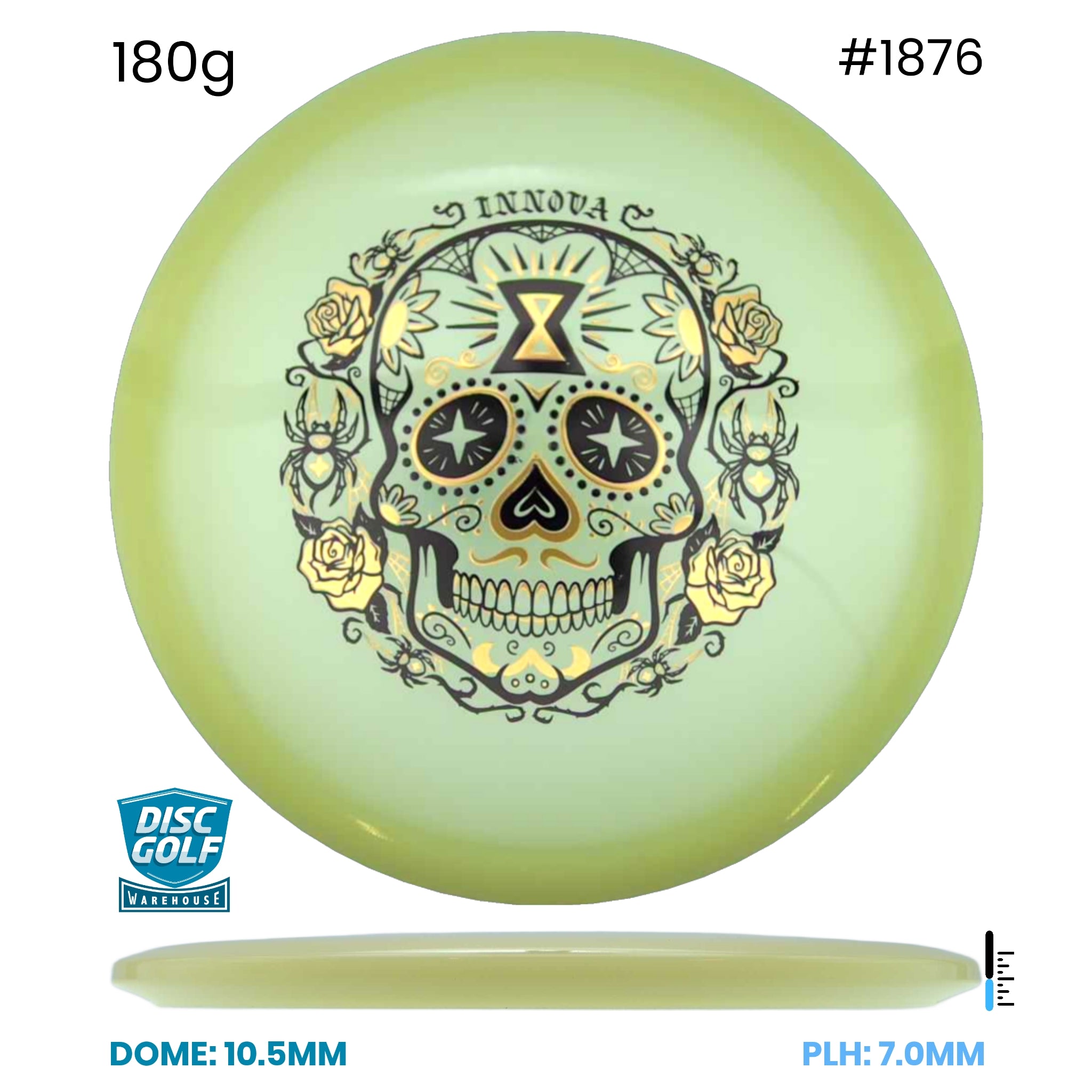 Disc Golf Warehouse Innova Arachnid - Proto Glow Champion Plastic - Halloween Stamp Glow/Purple Metallic, Gold 180g