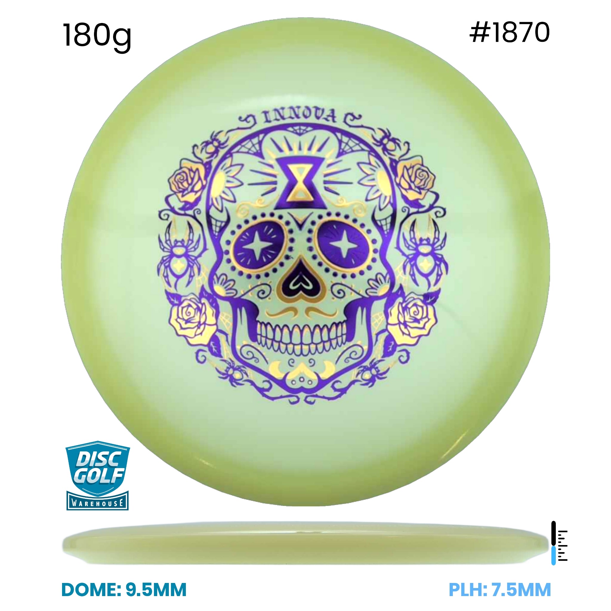 Disc Golf Warehouse Innova Arachnid - Proto Glow Champion Plastic - Halloween Stamp Glow/Purple Metallic, Gold 180g