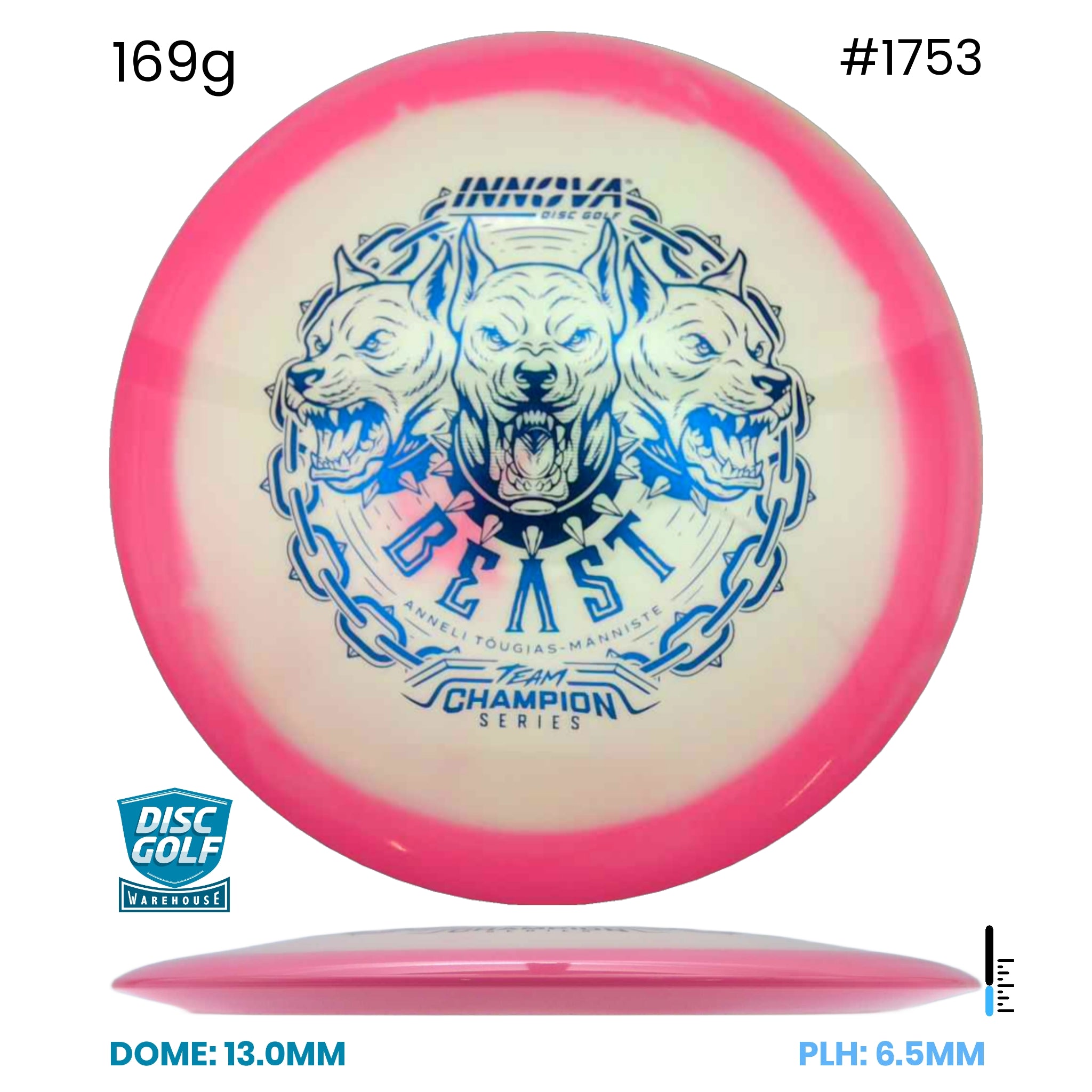 Disc Golf Warehouse Innova Beast - Proto Glow Halo Star Plastic - Anneli Tõugjas-Männiste 2026 tour Series Pink/Blue Metallic 169g