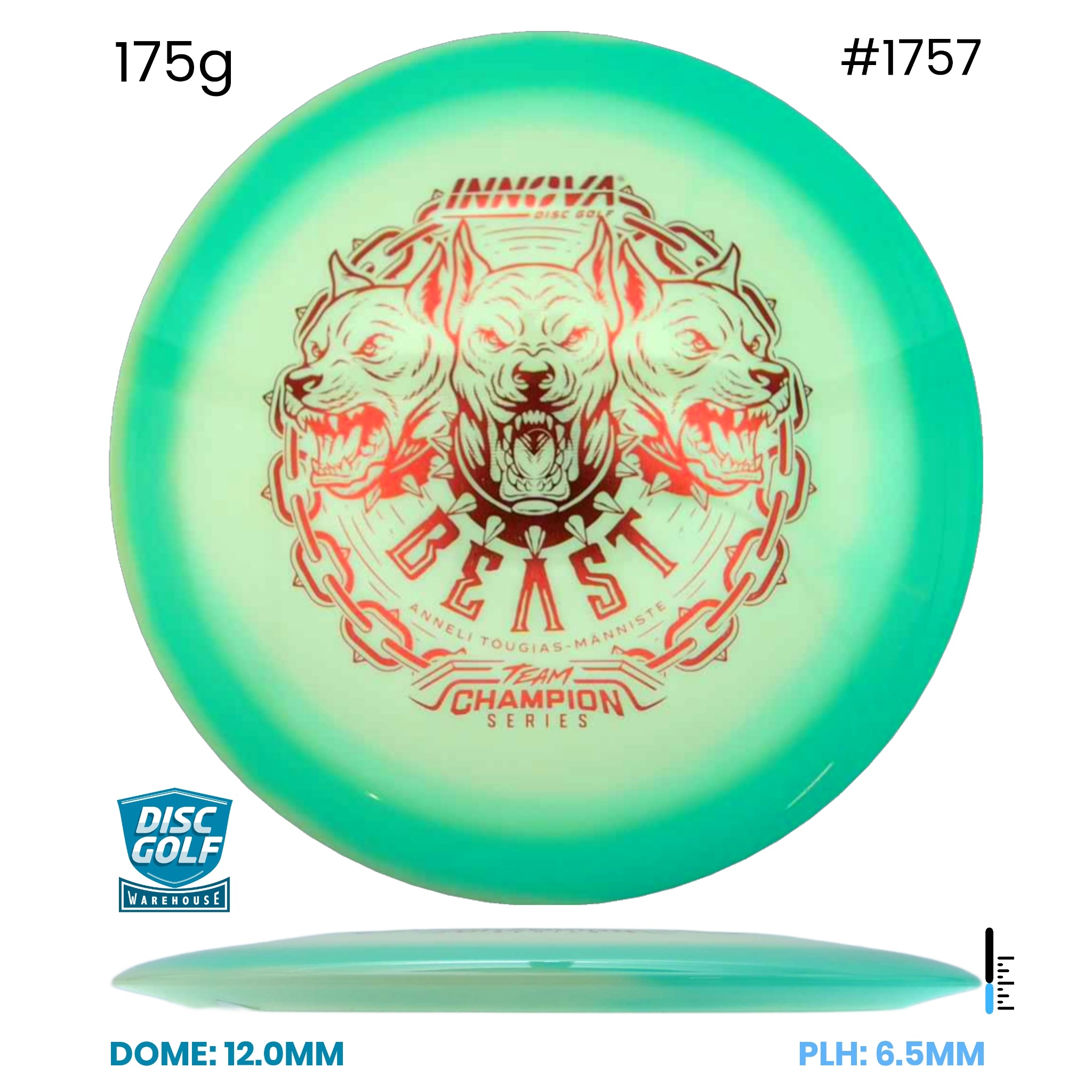 Disc Golf Warehouse Innova Beast - Proto Glow Halo Star Plastic - Anneli Tõugjas-Männiste 2026 tour Series Teal/Red Metallic 175g
