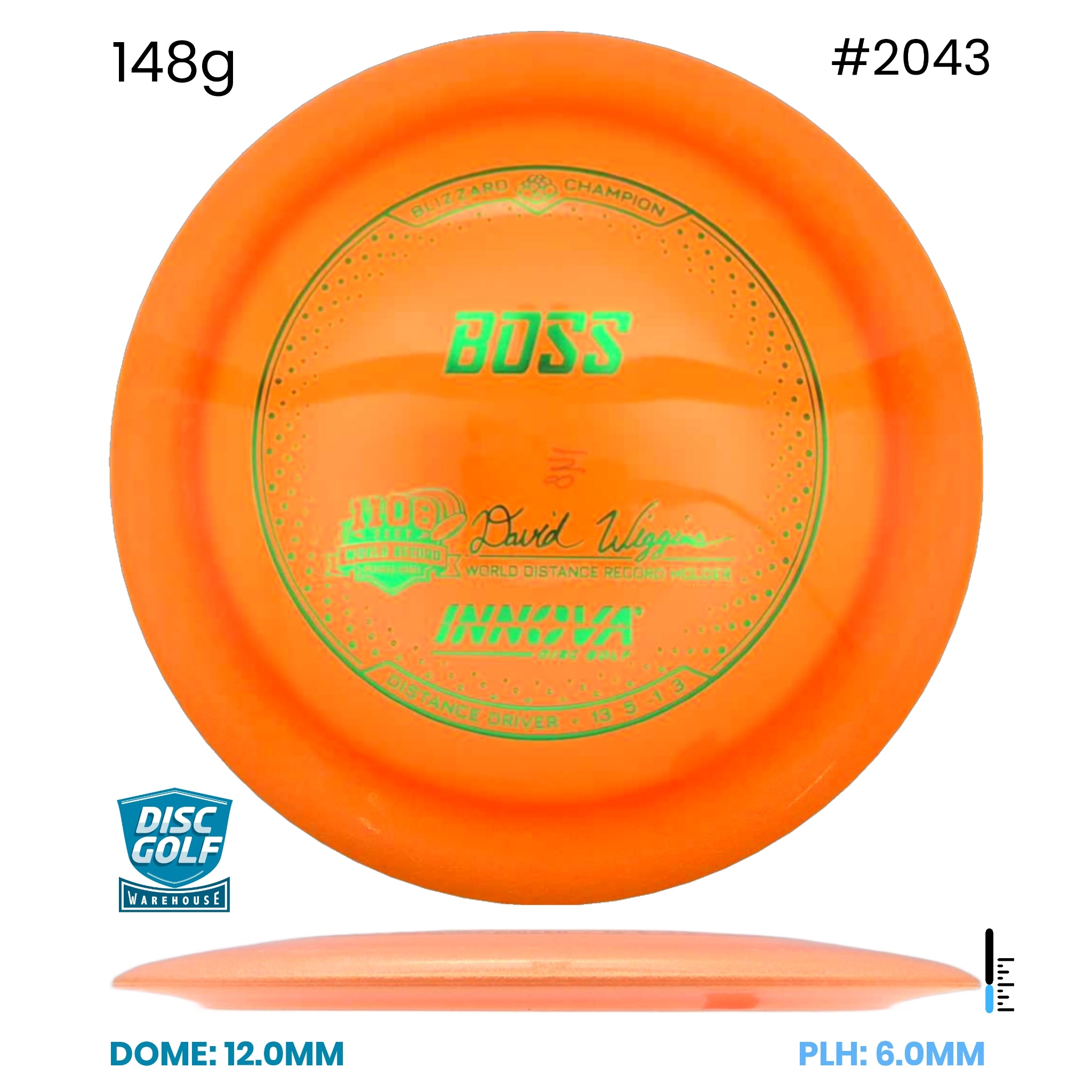 Disc Golf Warehouse Innova Boss - Blizzard Champion Plastic Orange/Green Metallic 148g