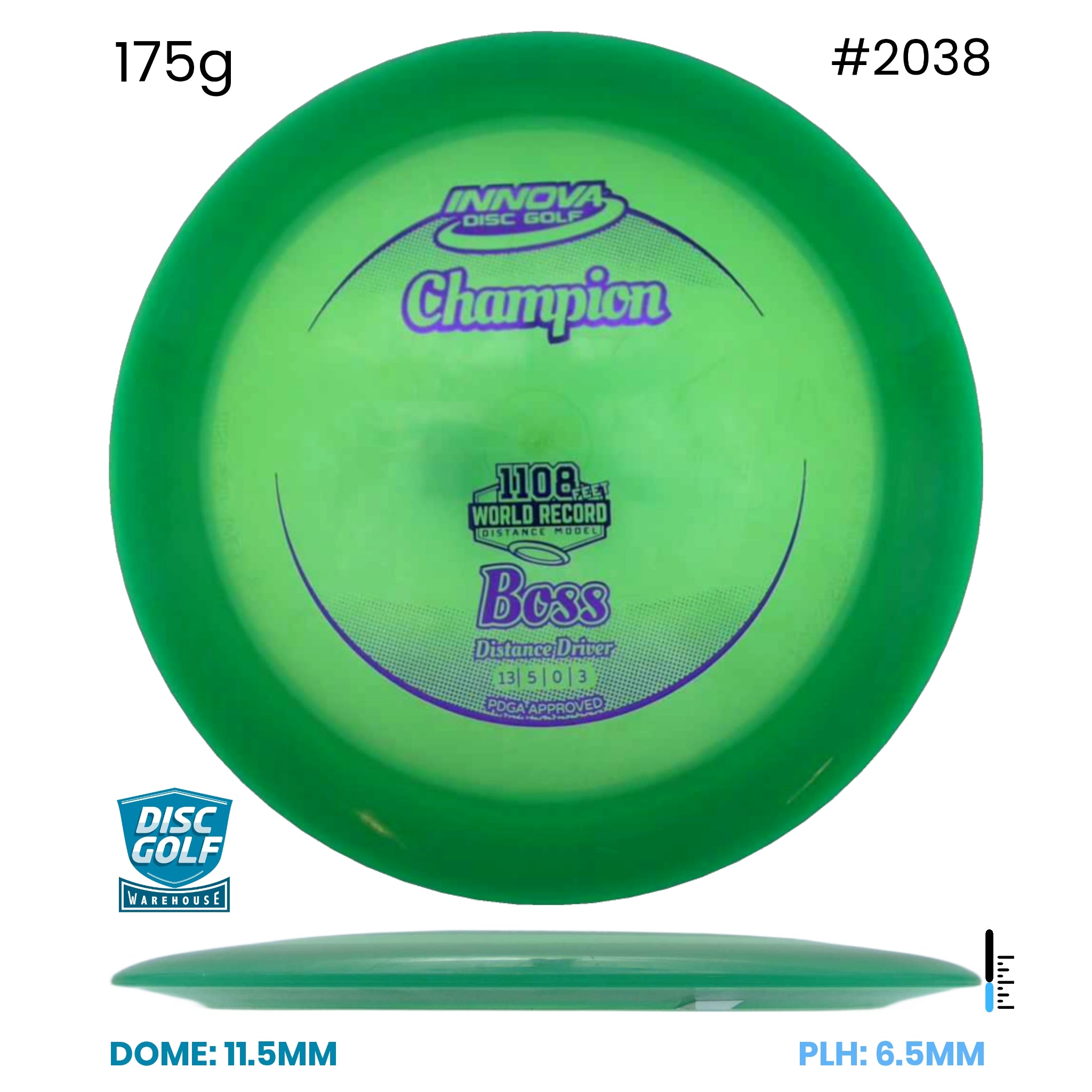 Disc Golf Warehouse Innova Boss - Champion Plastic Green/Purple Metallic 175g