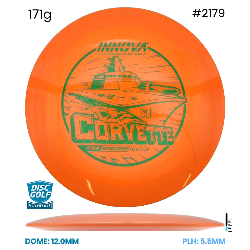 Disc Golf Warehouse Innova Corvette - Star Plastic Orange/Green Metallic 171g