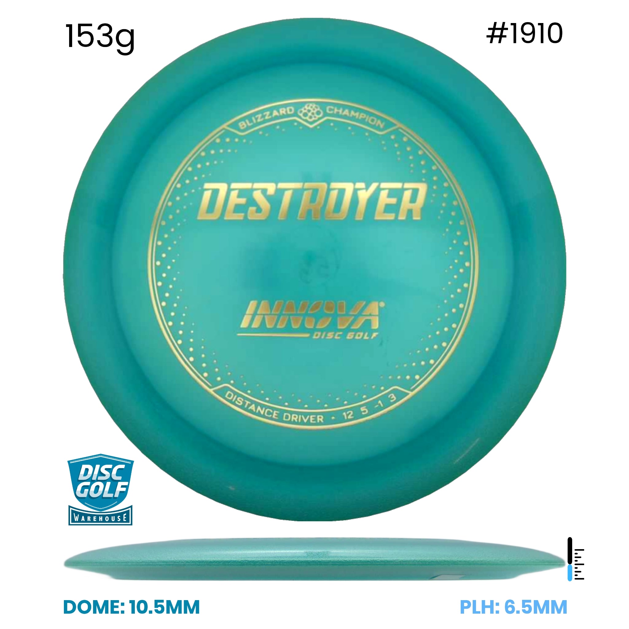 Disc Golf Warehouse Innova Destroyer - Blizzard Champion Plastic Turquoise/Gold 153g