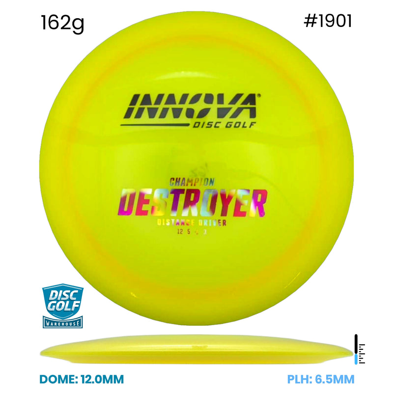 Disc Golf Warehouse Innova Destroyer - Champion Plastic Yellow/Rainbow Holo, Black 162g