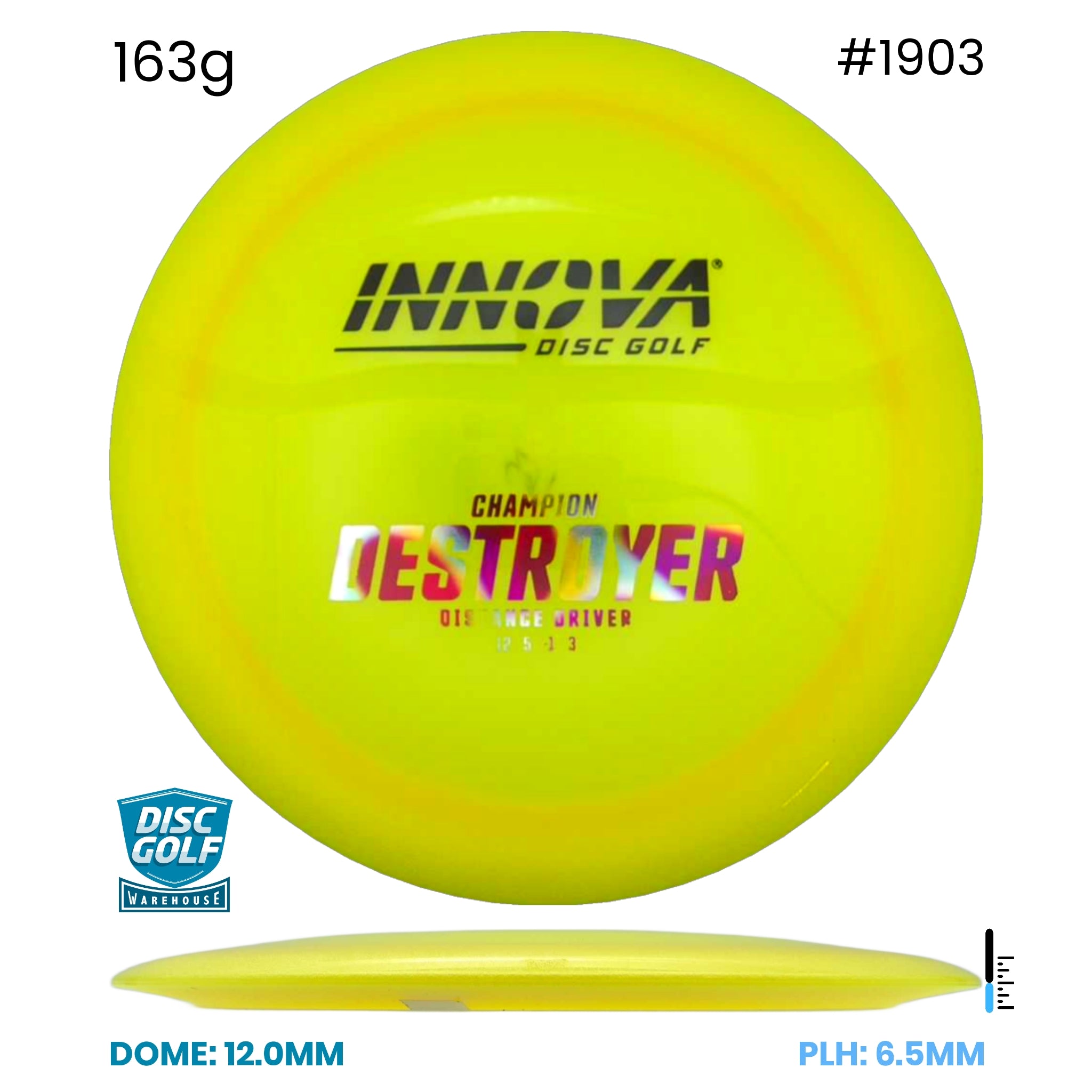 Disc Golf Warehouse Innova Destroyer - Champion Plastic Yellow/Rainbow Holo, Black 163g
