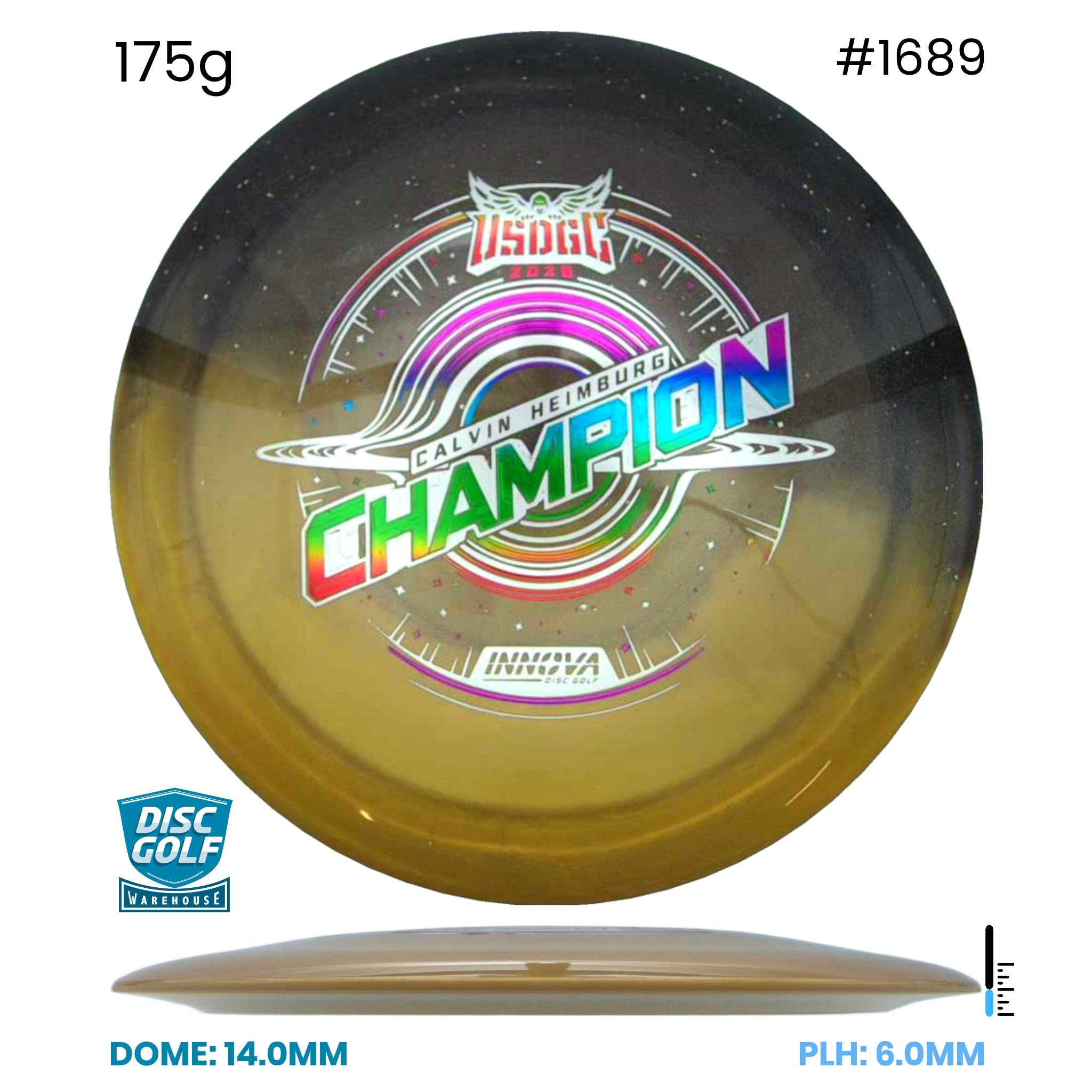 Disc Golf Warehouse Innova Destroyer - Duo Plastic - Calvin Heimburg 2026 USDGC Commemorative Edition Gold & Black/Multicolour 175g