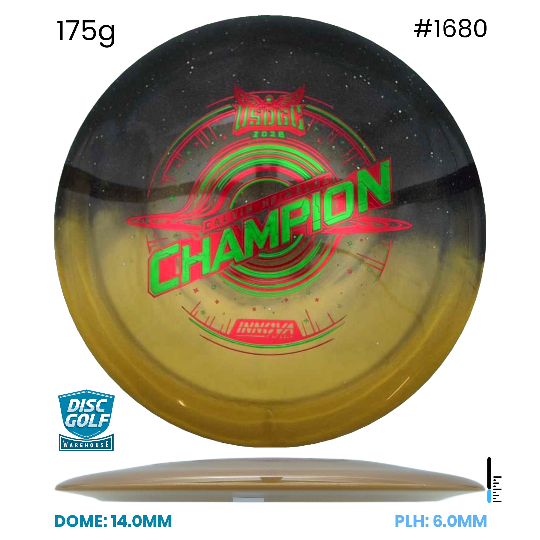 Disc Golf Warehouse Innova Destroyer - Duo Plastic - Calvin Heimburg 2026 USDGC Commemorative Edition Gold & Black/Multicolour 175g