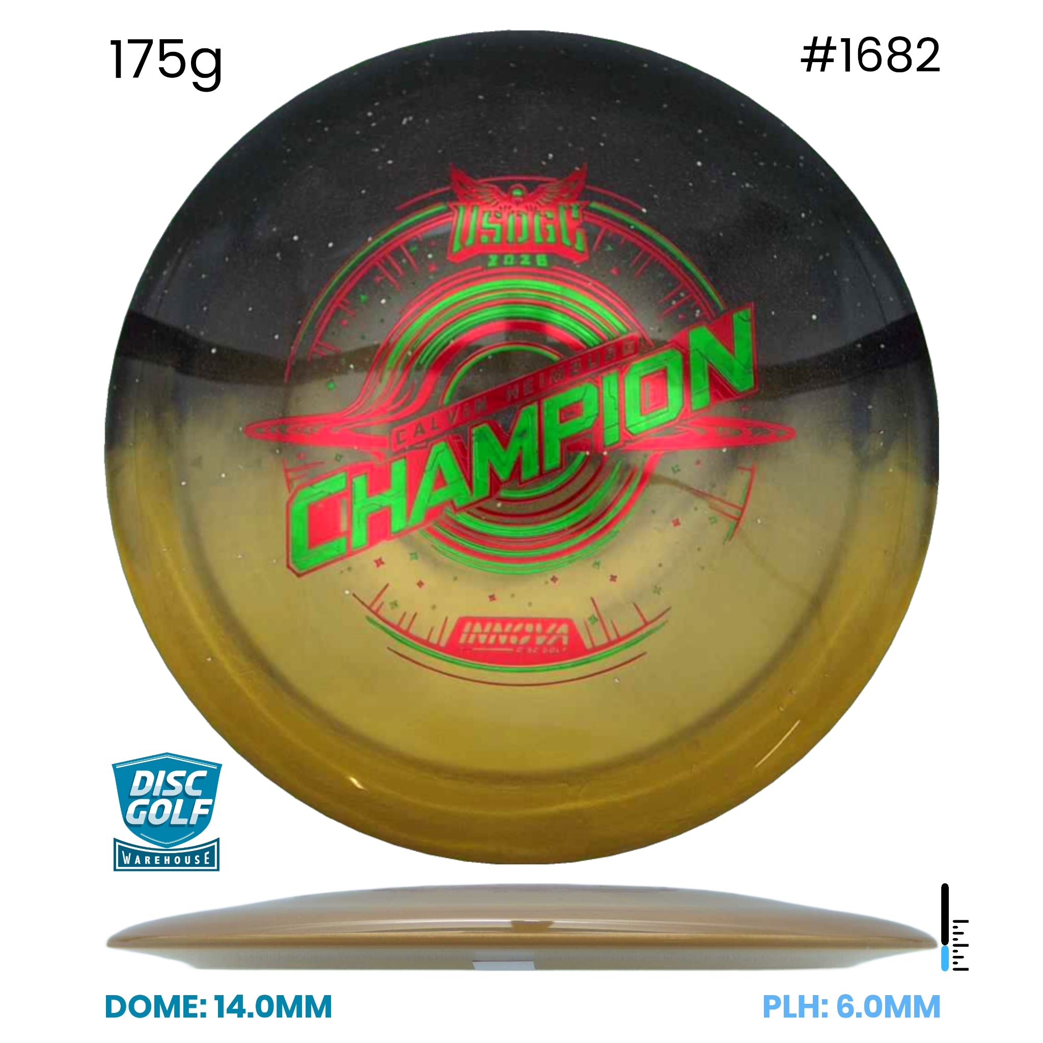 Disc Golf Warehouse Innova Destroyer - Duo Plastic - Calvin Heimburg 2026 USDGC Commemorative Edition Gold & Black/Multicolour 175g